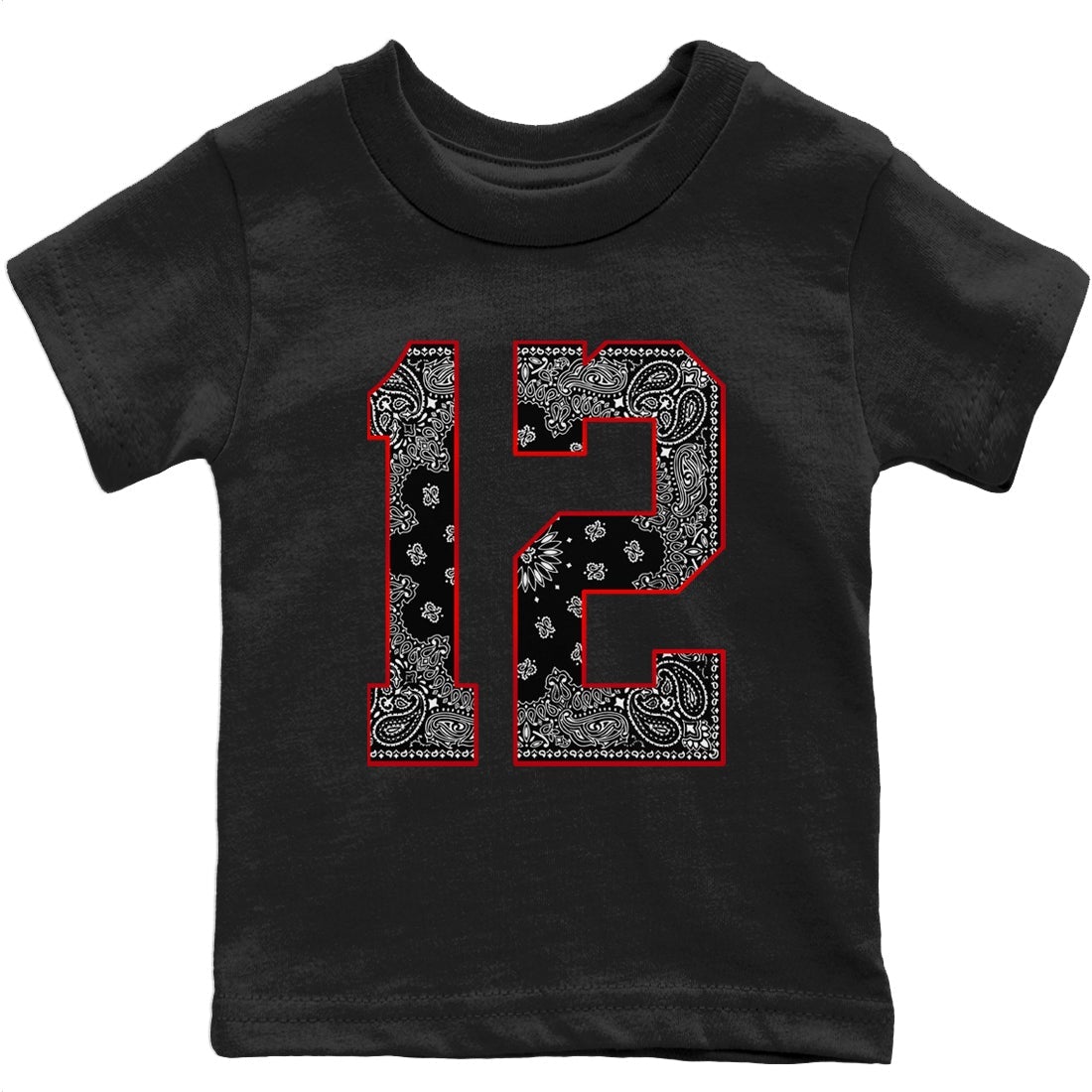 Jordan 12 Playoffs Sneaker Matching T-Shirt Bandana 12 Sneaker Tees Jordan 12 Playoffs Sneaker Release Tees Kids Shirts
