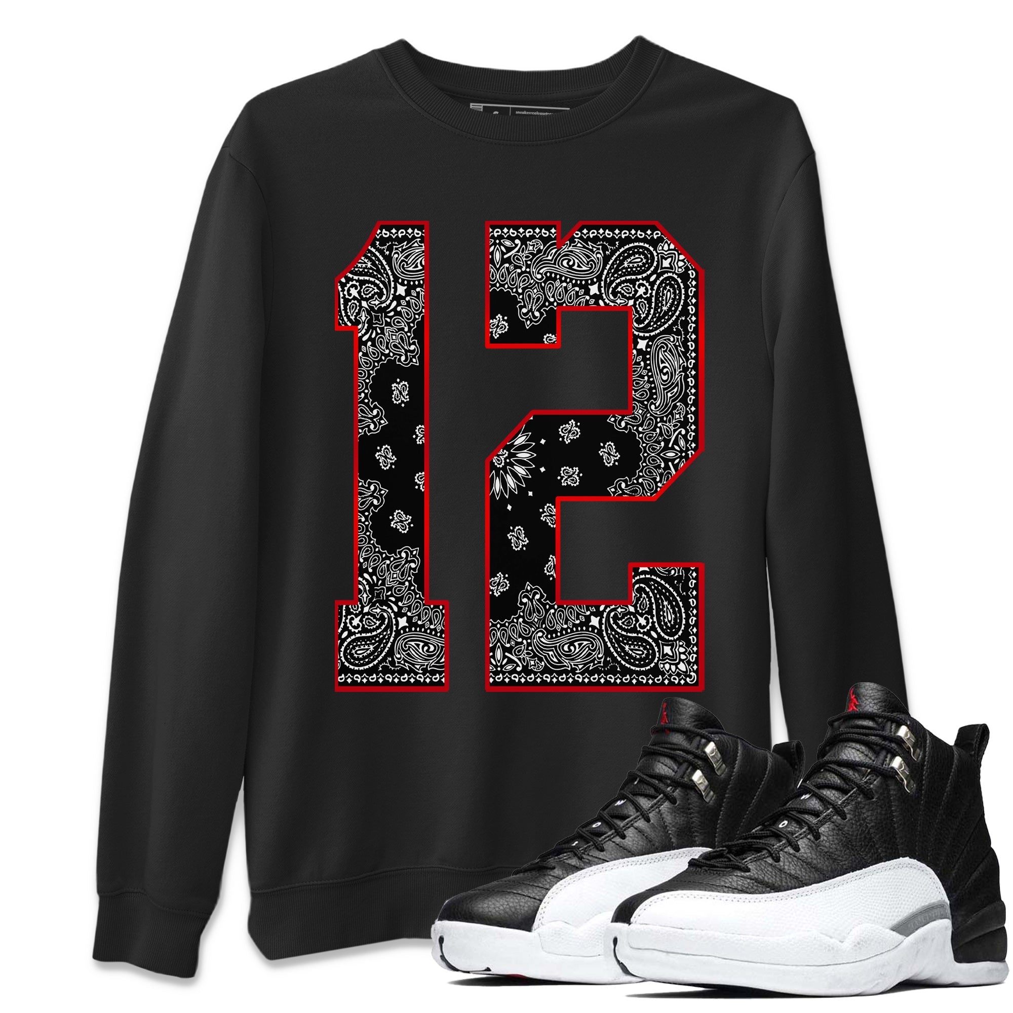 Jordan 12 Playoffs Sneaker Matching T-Shirt Bandana 12 Sneaker Tees Jordan 12 Playoffs Sneaker Release Tees Crew Neck Tees