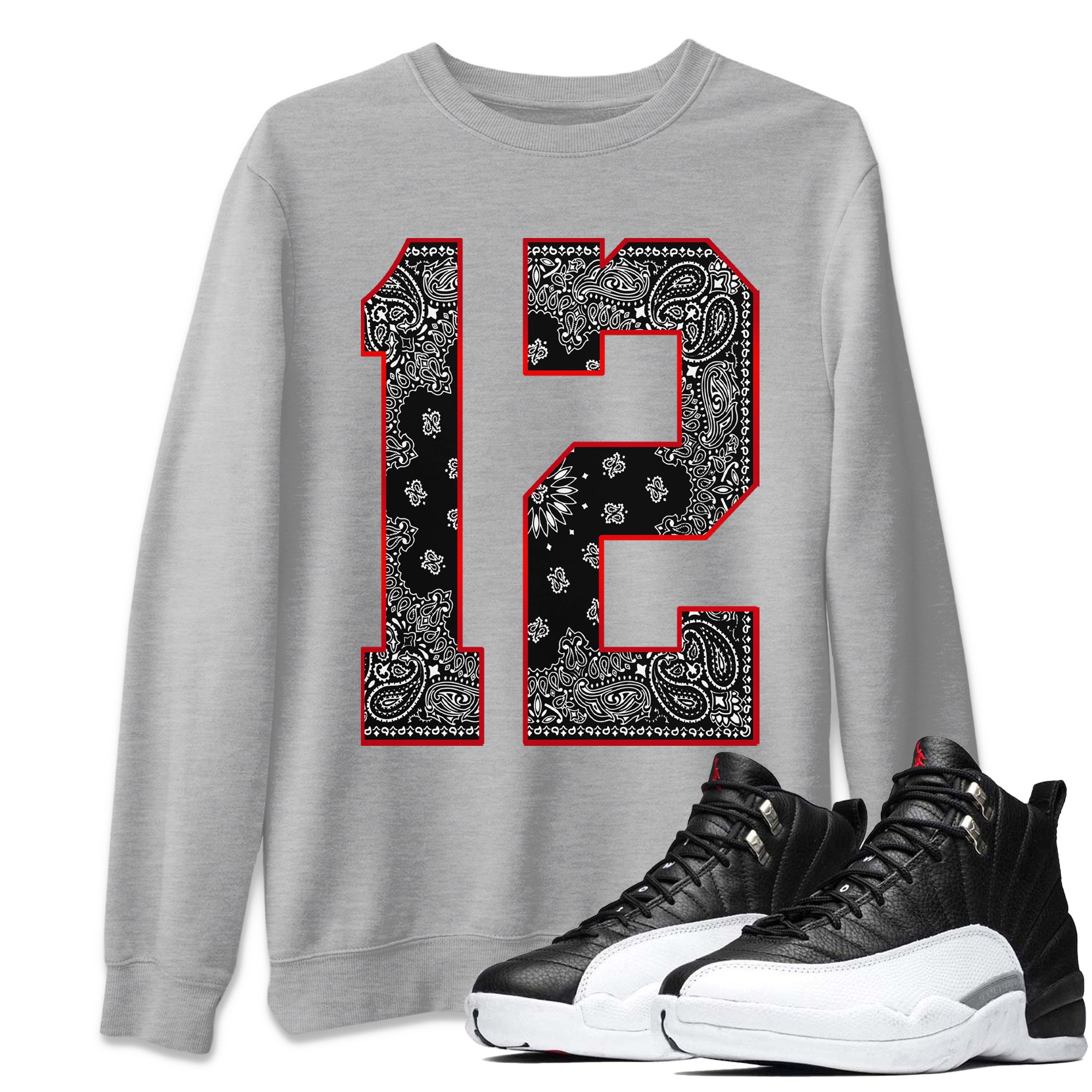 Jordan 12 Playoffs Sneaker Matching T-Shirt Bandana 12 Sneaker Tees Jordan 12 Playoffs Sneaker Release Tees Crew Neck Tees
