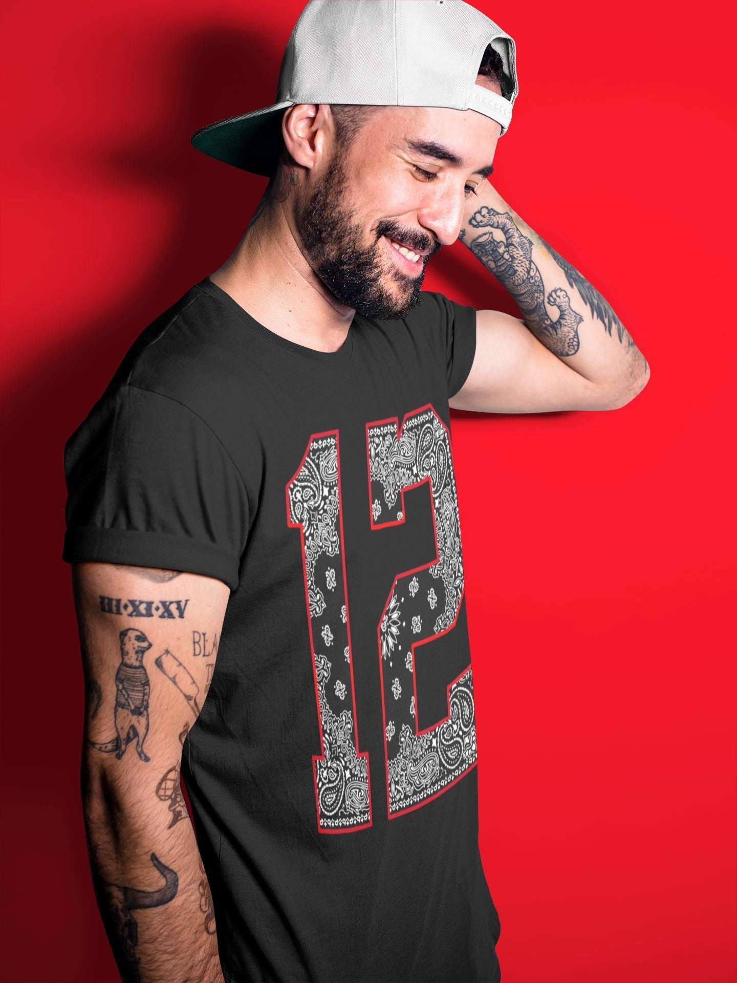 Jordan 12 Playoffs Sneaker Matching T-Shirt Bandana 12 Sneaker Tees Jordan 12 Playoffs Sneaker Release Tees Crew Neck Tees