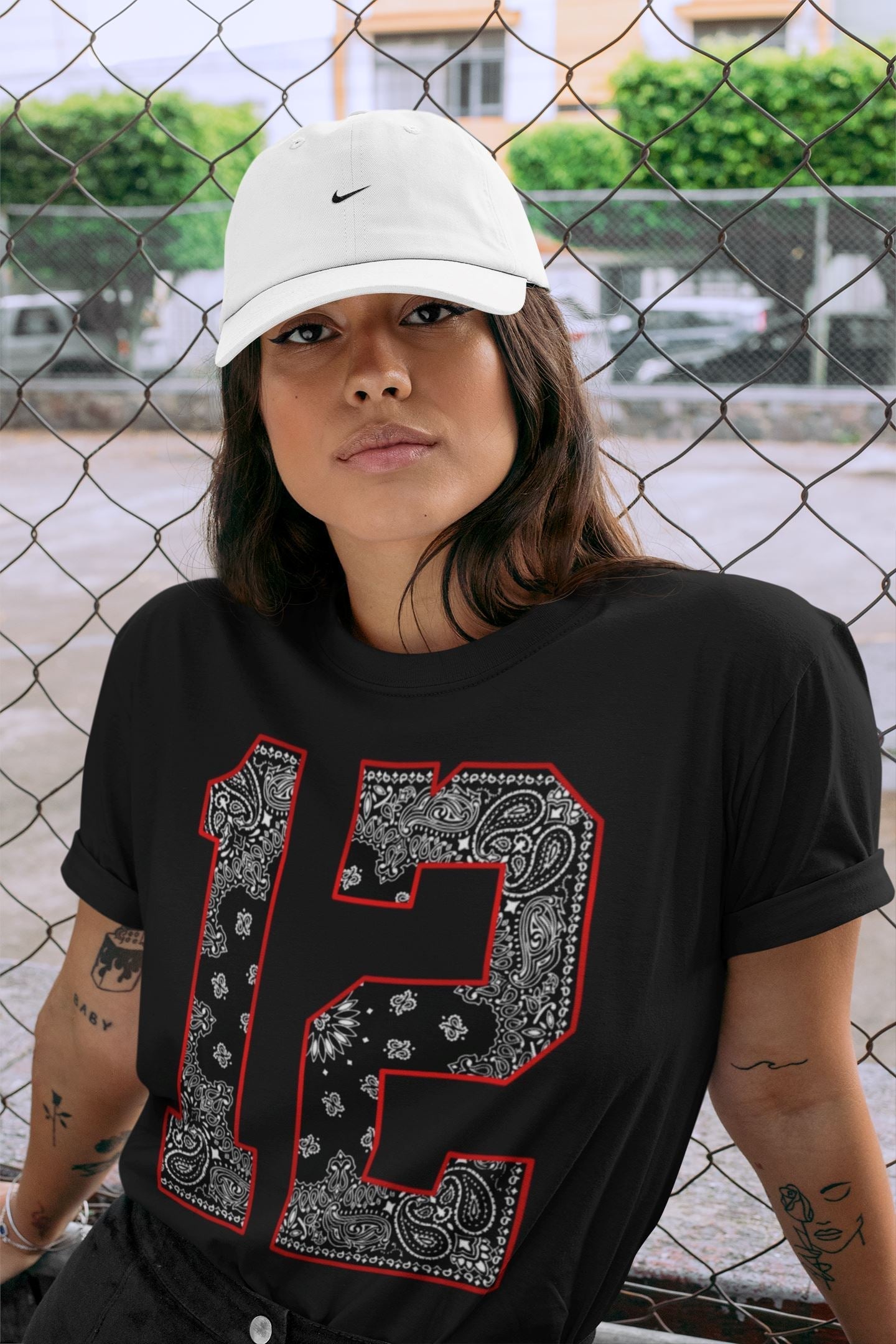 Jordan 12 Playoffs Sneaker Matching T-Shirt Bandana 12 Sneaker Tees Jordan 12 Playoffs Sneaker Release Tees Crew Neck Tees