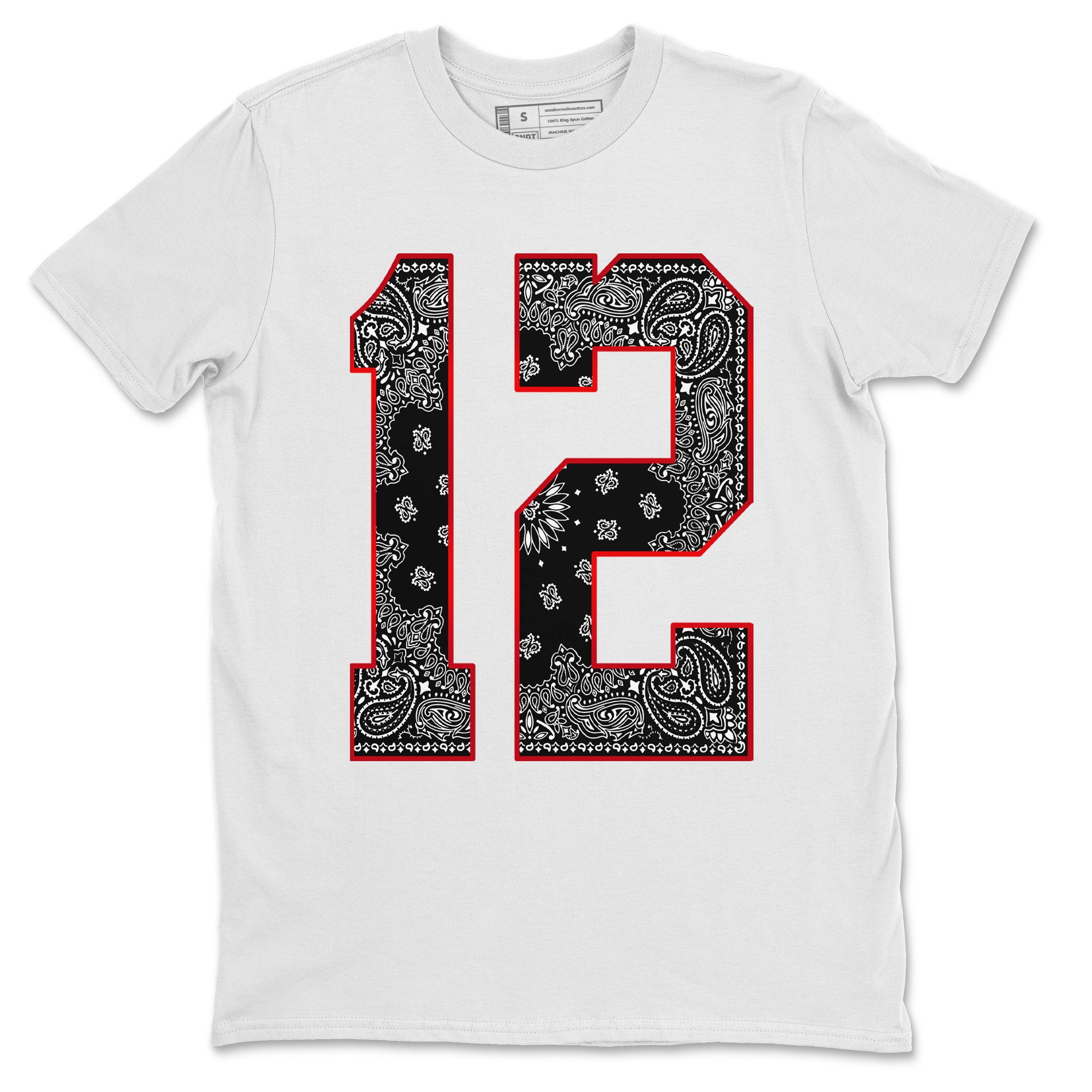 Jordan 12 Playoffs Sneaker Matching T-Shirt Bandana 12 Sneaker Tees Jordan 12 Playoffs Sneaker Release Tees Crew Neck Tees
