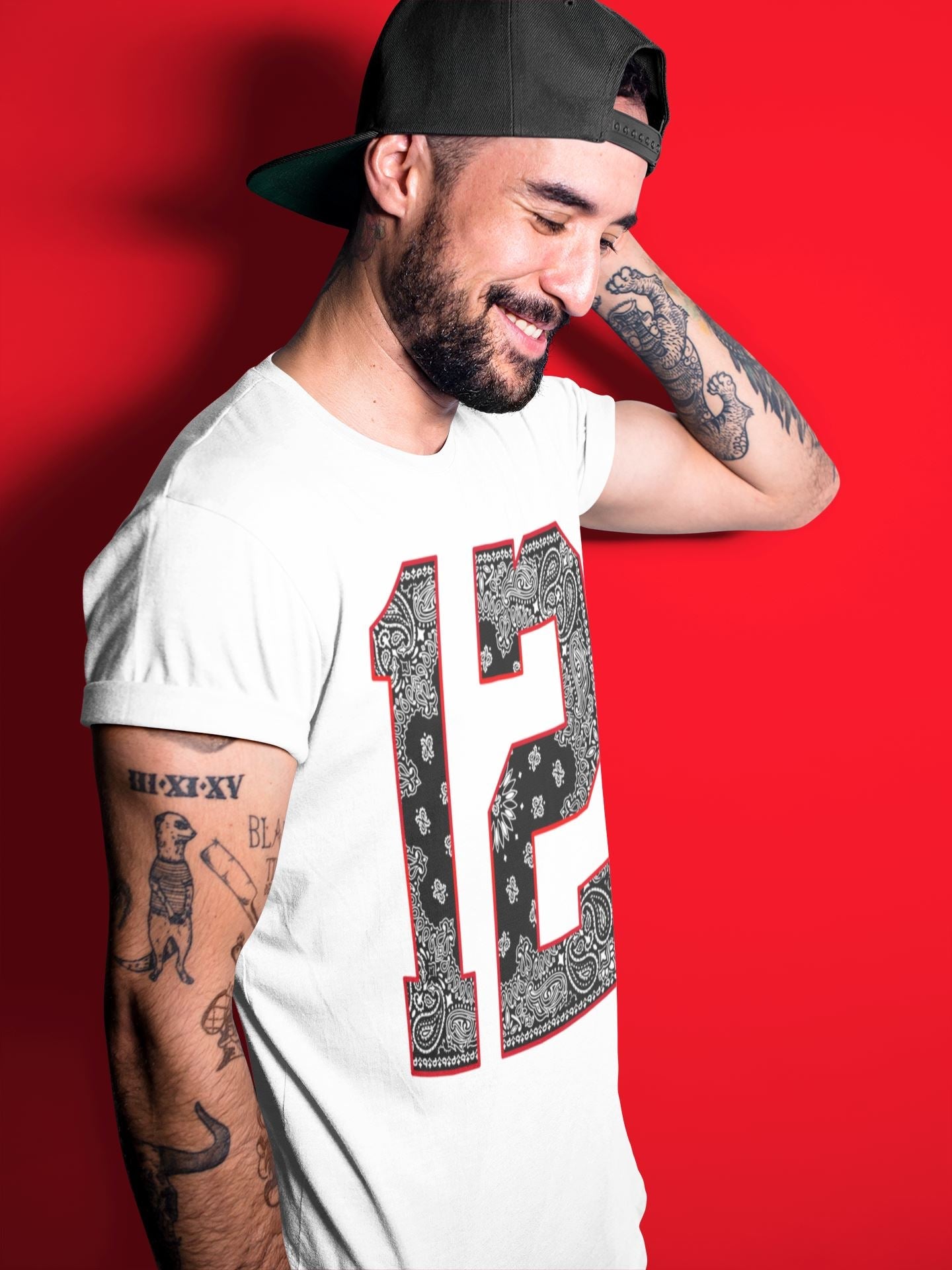 Jordan 12 Playoffs Sneaker Matching T-Shirt Bandana 12 Sneaker Tees Jordan 12 Playoffs Sneaker Release Tees Crew Neck Tees