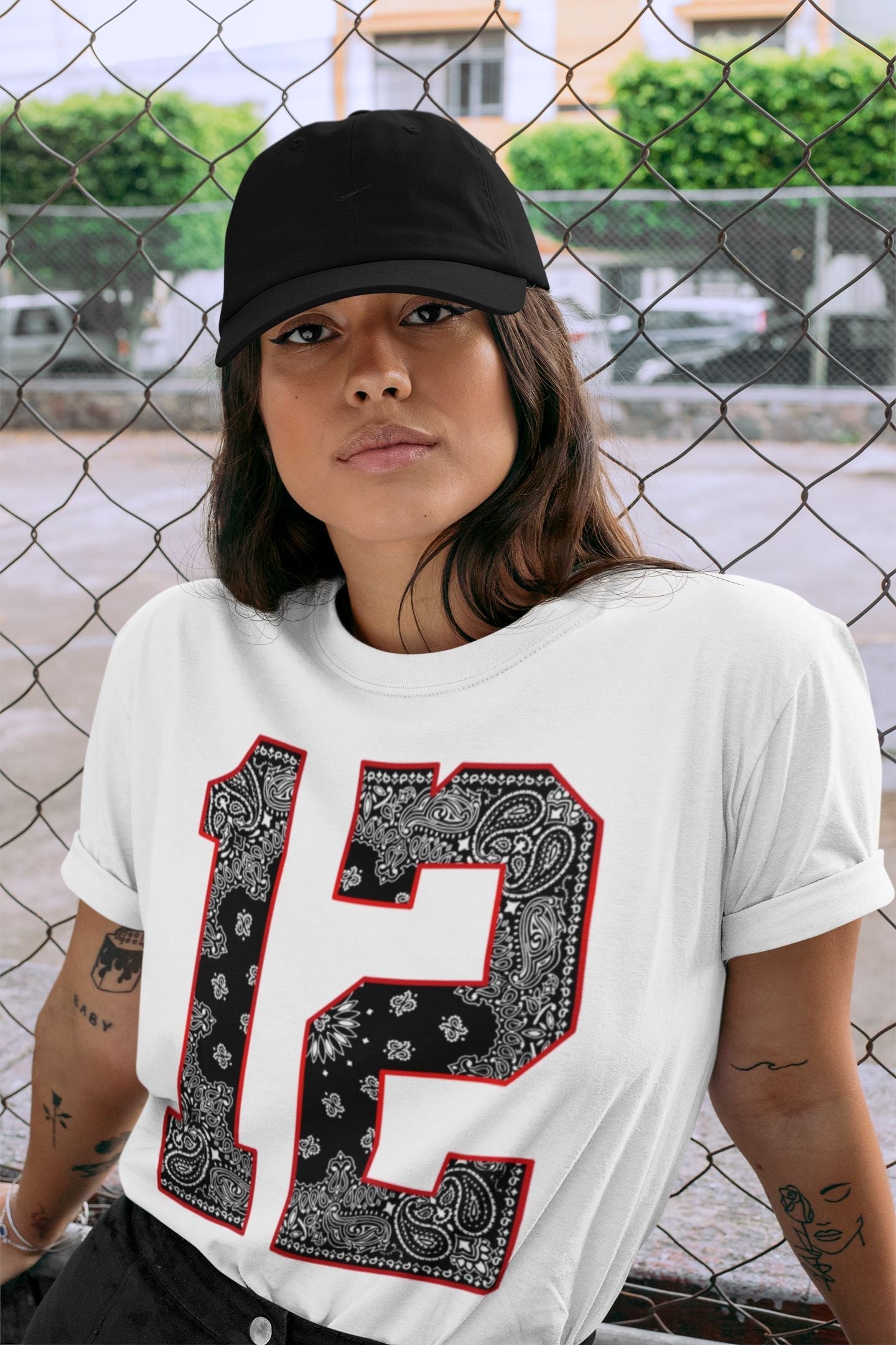 Jordan 12 Playoffs Sneaker Matching T-Shirt Bandana 12 Sneaker Tees Jordan 12 Playoffs Sneaker Release Tees Crew Neck Tees