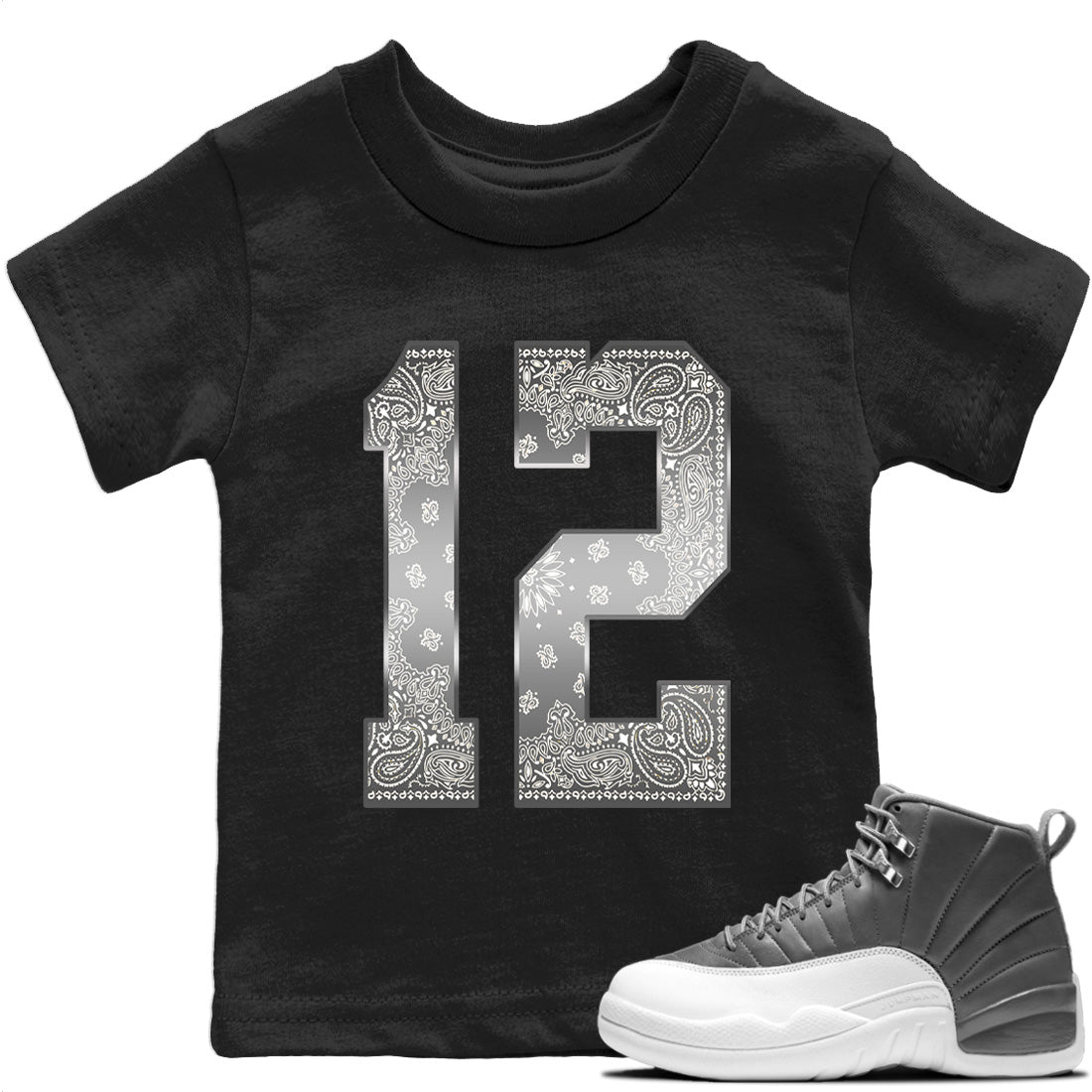 Jordan 12 Stealth Sneaker Matching T-Shirt Bandana 12 Sneaker Tees Jordan 12 Stealth Sneaker Release Tees Kids Shirts