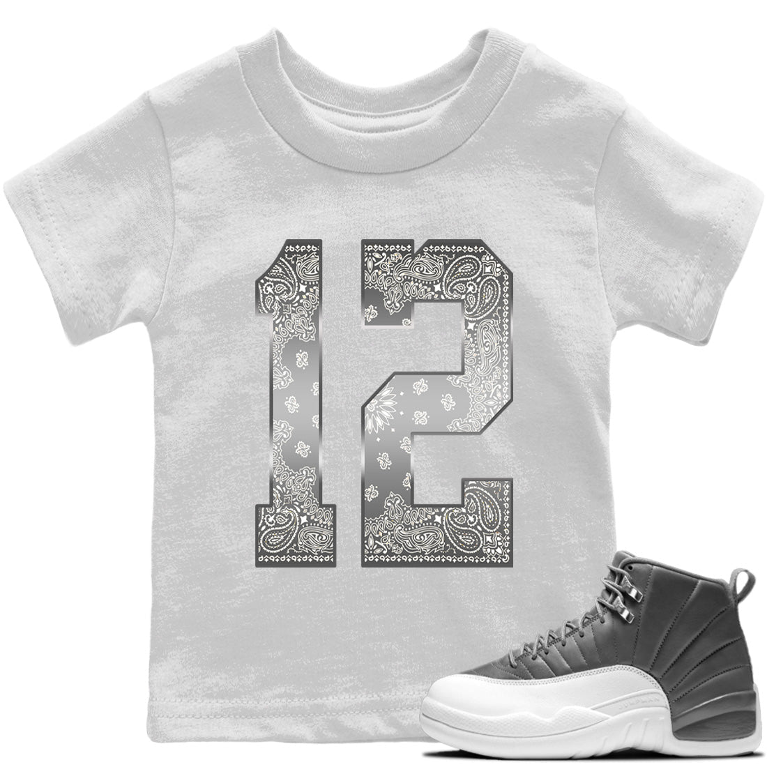 Jordan 12 Stealth Sneaker Matching T-Shirt Bandana 12 Sneaker Tees Jordan 12 Stealth Sneaker Release Tees Kids Shirts