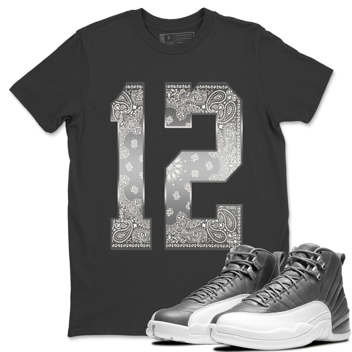 Jordan 12 Stealth Sneaker Matching T-Shirt Bandana 12 Sneaker Tees Jordan 12 Stealth Sneaker Release Tees Crew Neck Tees