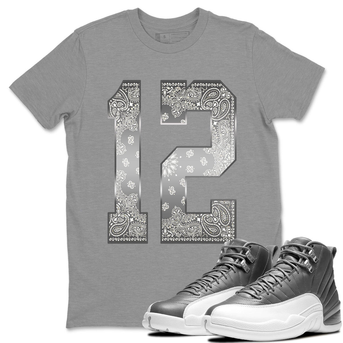 Jordan 12 Stealth Sneaker Matching T-Shirt Bandana 12 Sneaker Tees Jordan 12 Stealth Sneaker Release Tees Crew Neck Tees