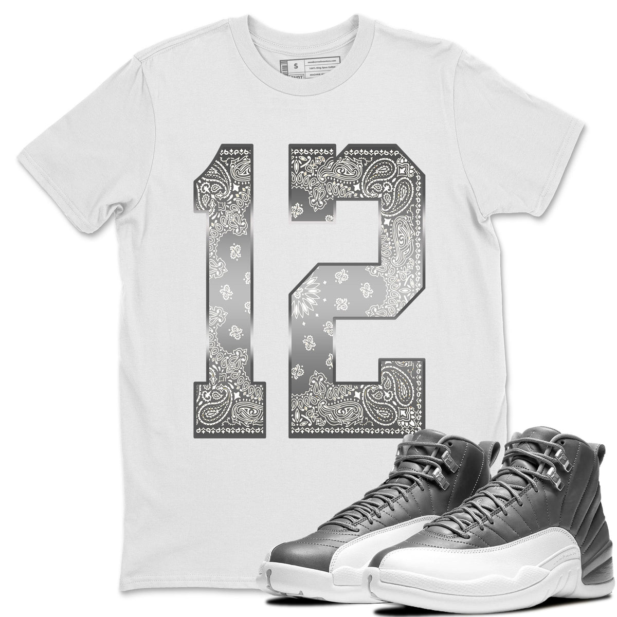 Jordan 12 Stealth Sneaker Matching T-Shirt Bandana 12 Sneaker Tees Jordan 12 Stealth Sneaker Release Tees Crew Neck Tees