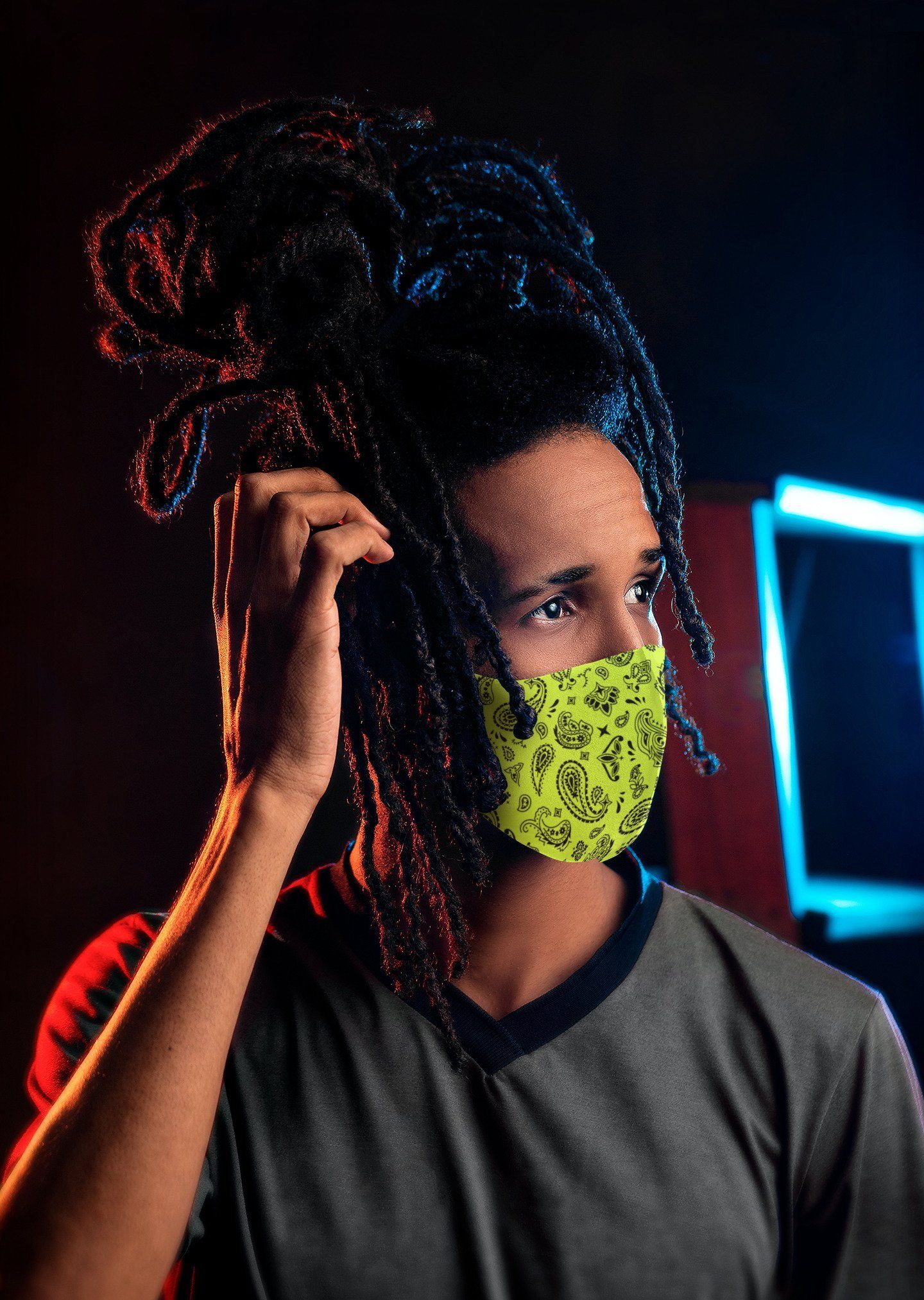 Air Jordan 6 Retro Electric Green Sneaker Matching Mask Outfits AJ6 Electric Green Sneaker Matching Accessories Collection Drip Gear Zone Sneaker Matching Clothing Unisex High Quality Face Mask Bandana Pattern design Mask 3