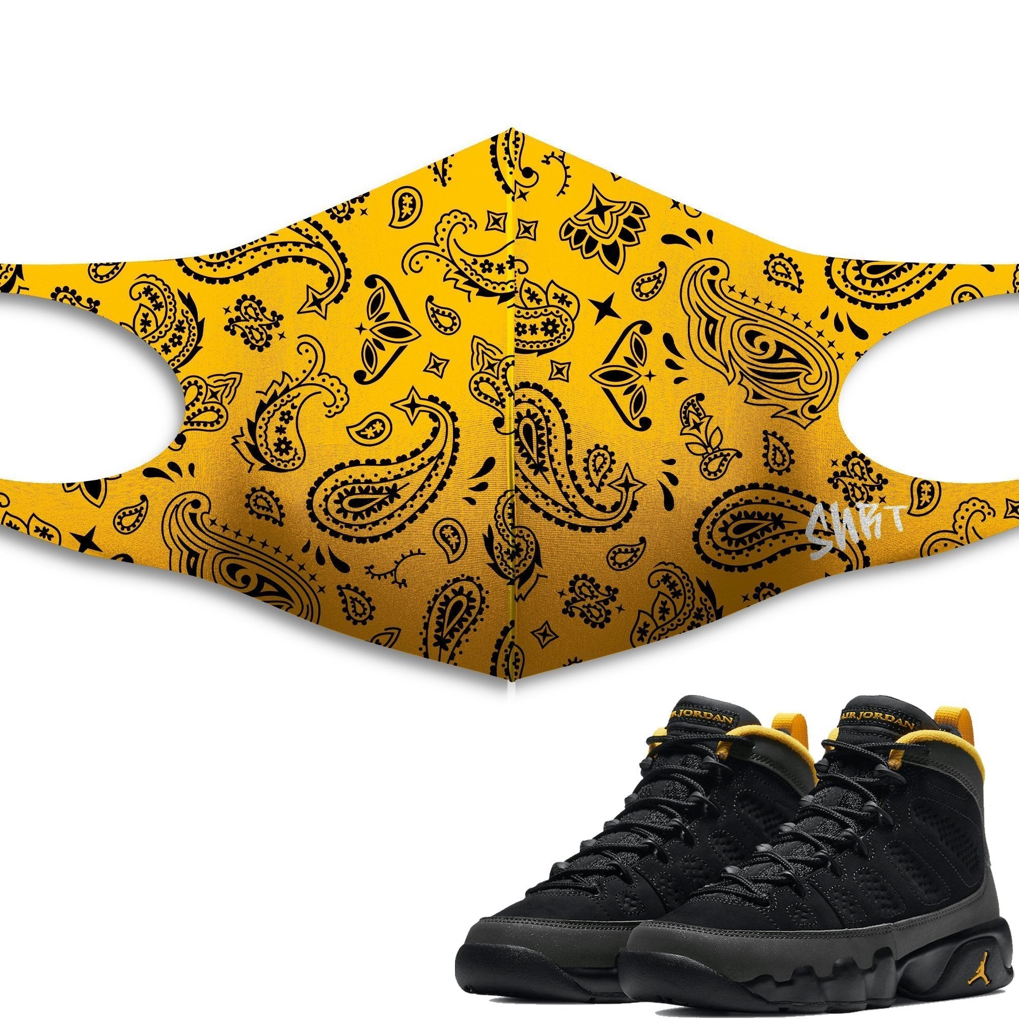 Air Jordan 9 University Gold Sneaker Matching Unisex Face Mask Bandanadesign Mask
