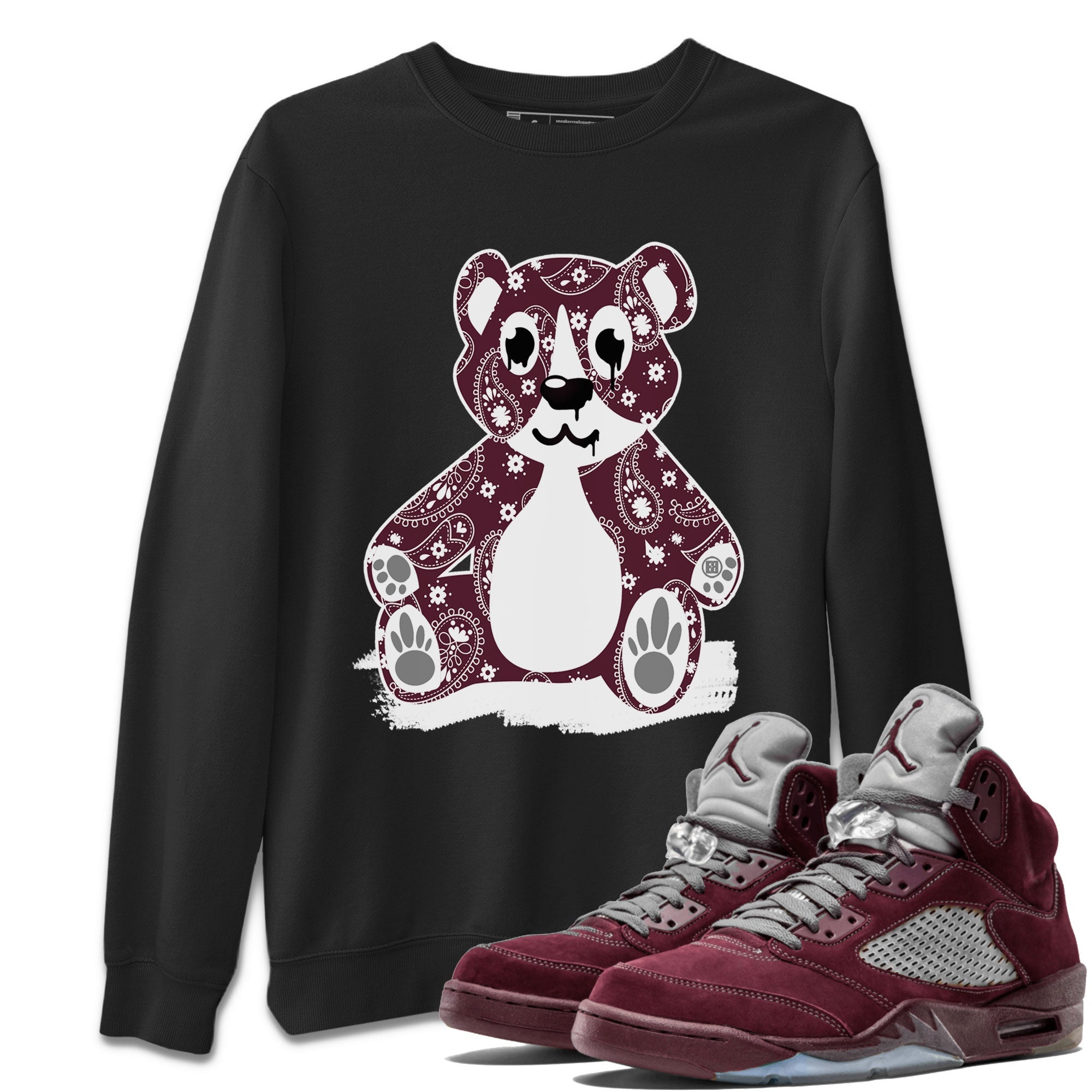 Jordan 5 Retro Burgundy Sneaker Match Tees Bandana Bear Streetwear Sneaker Shirt Jordan 5 Retro Burgundy Drip Gear Zone Sneaker Matching Clothing Short Sleeve T-Shirt Black 1