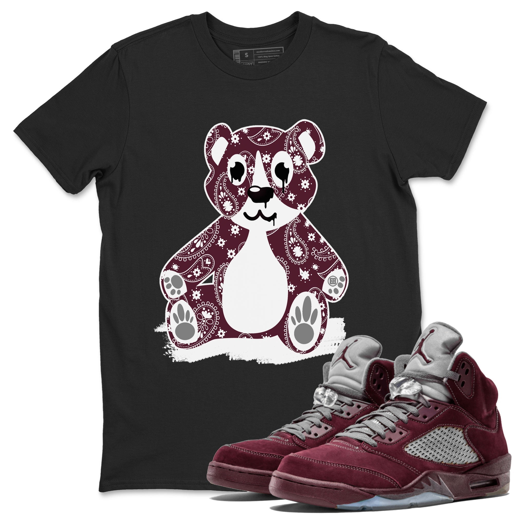 Jordan 5 Retro Burgundy Sneaker Match Tees Bandana Bear Streetwear Sneaker Shirt Jordan 5 Retro Burgundy SNRT Drip Gear Zone Sneaker Matching Clothing Short Sleeve T-Shirt Black 1