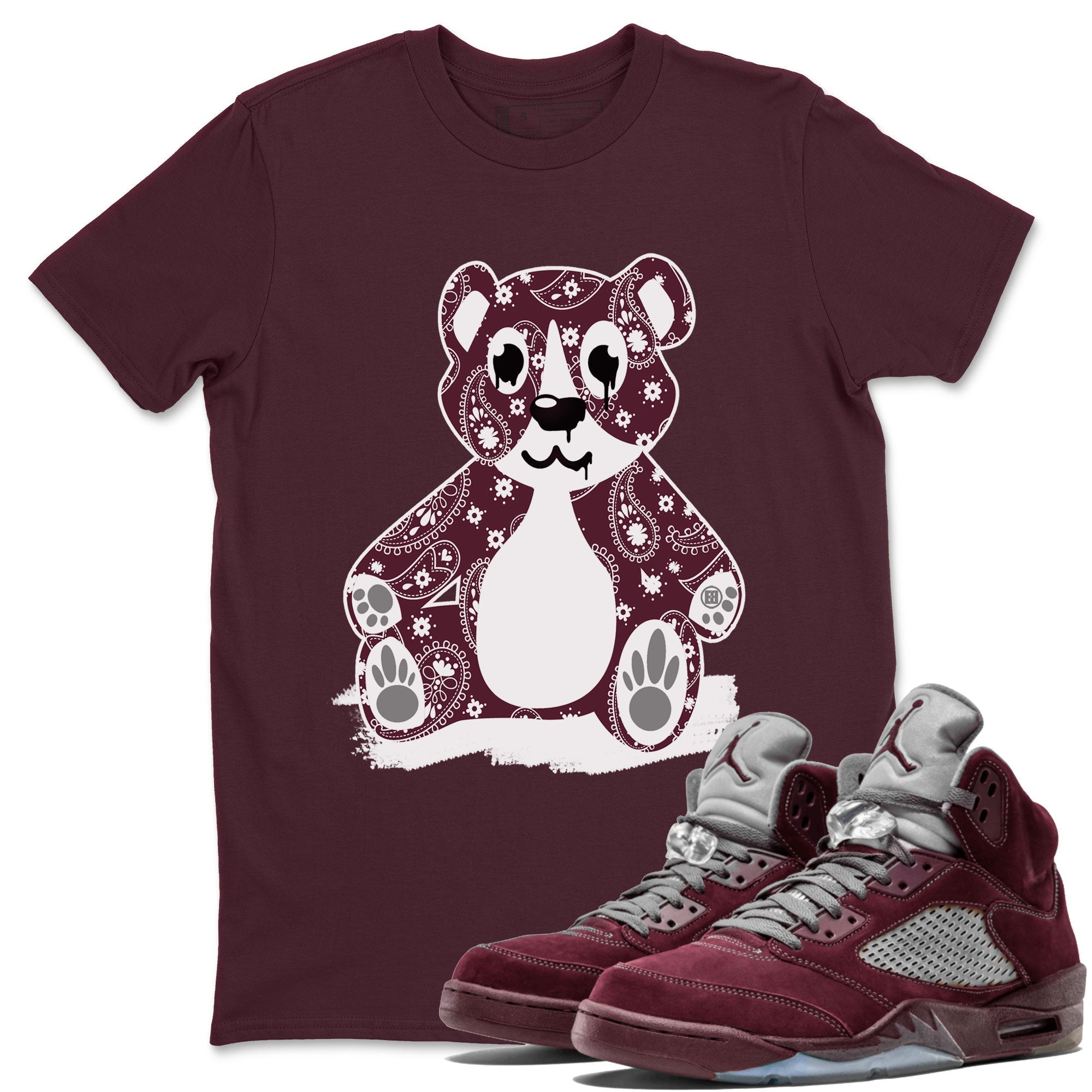 Jordan 5 Retro Burgundy Sneaker Match Tees Bandana Bear Streetwear Sneaker Shirt Jordan 5 Retro Burgundy Drip Gear Zone Sneaker Matching Clothing Short Sleeve T-Shirt Maroon 1