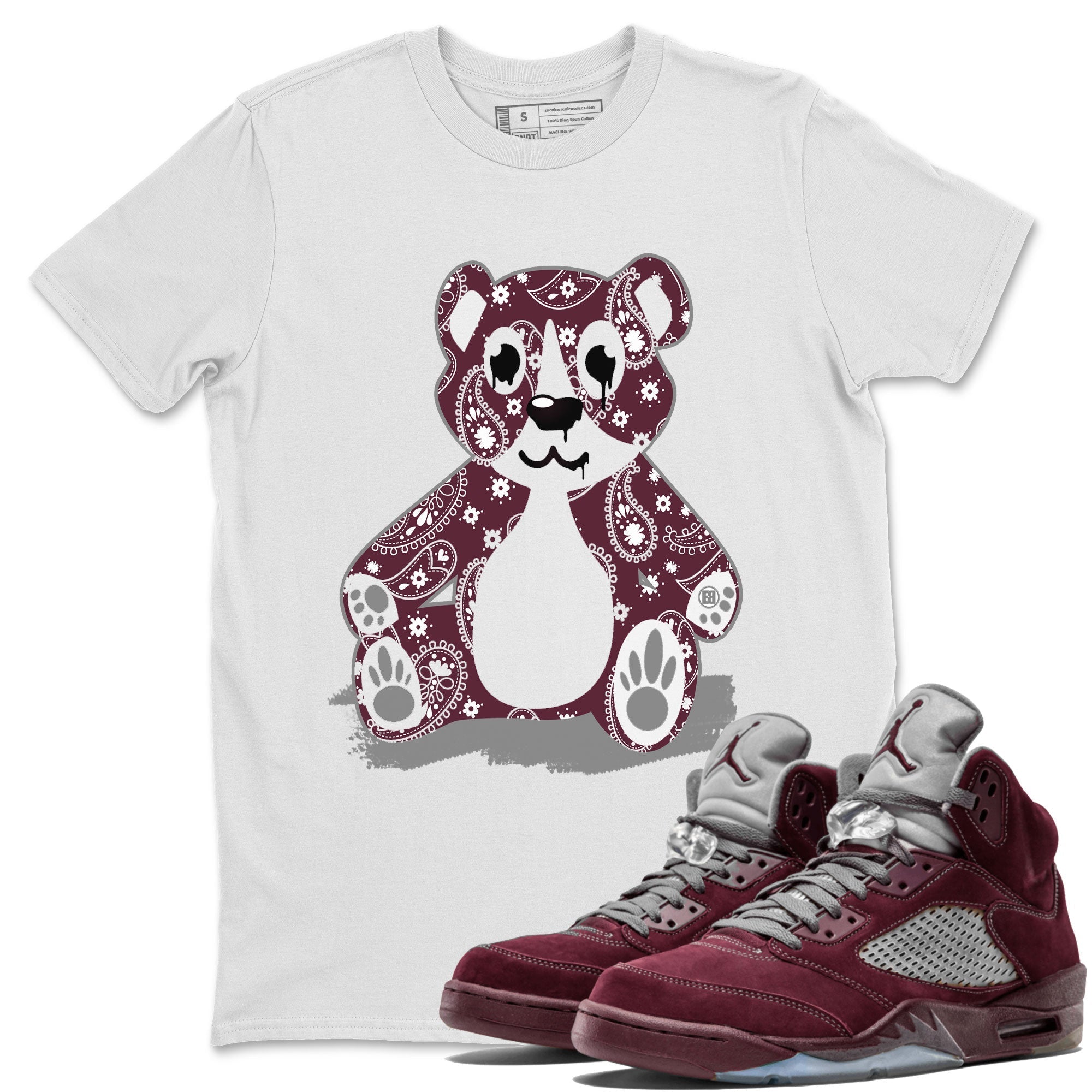 Jordan 5 Retro Burgundy Sneaker Match Tees Bandana Bear Streetwear Sneaker Shirt Jordan 5 Retro Burgundy Drip Gear Zone Sneaker Matching Clothing Short Sleeve T-Shirt White 1