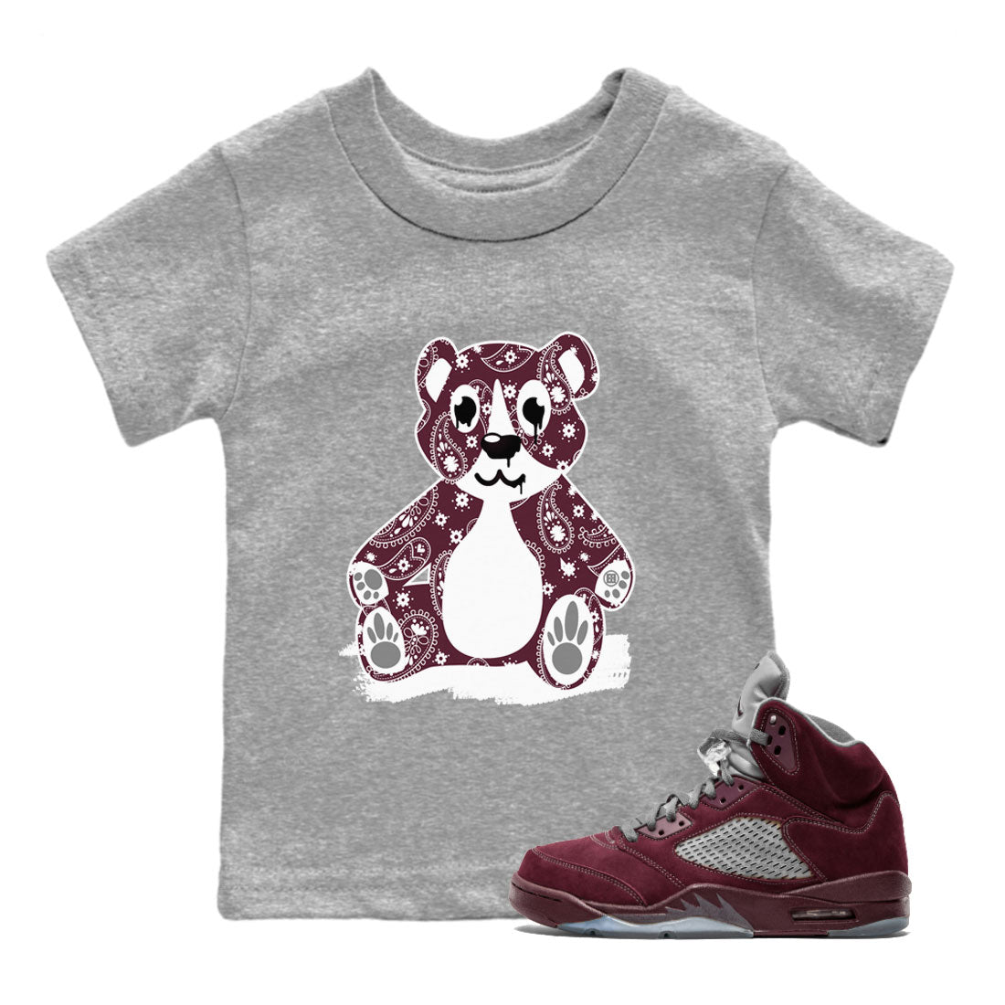 Jordan 4 Retro Burgundy Sneaker Match Tees Bandana Bear Streetwear Sneaker Shirt Air Jordan 5 Burgundy Drip Gear Zone Sneaker Matching Clothing Kids, Youth, Baby Clothing Heather Grey 1