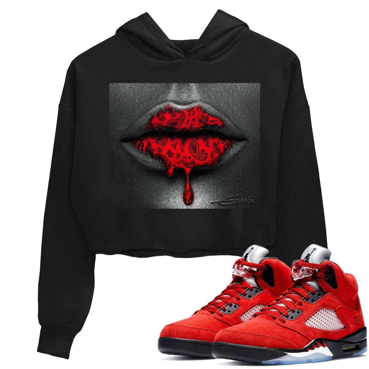 Jordan 5 Raging Bull Sneaker Matching T-Shirt Bandana Lips Sneaker Tees Jordan 5 Raging Bull Sneaker Release Tees Women's Shirts