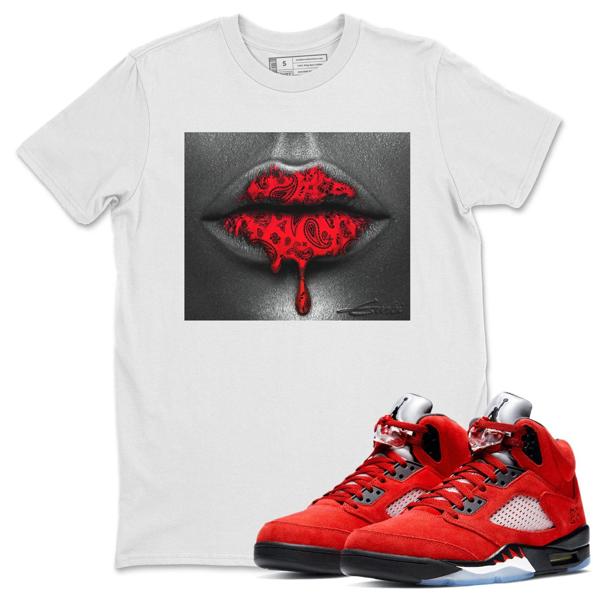 Bandana Lips Crew Neck T-Shirt - Air Jordan 5 Raging Bull