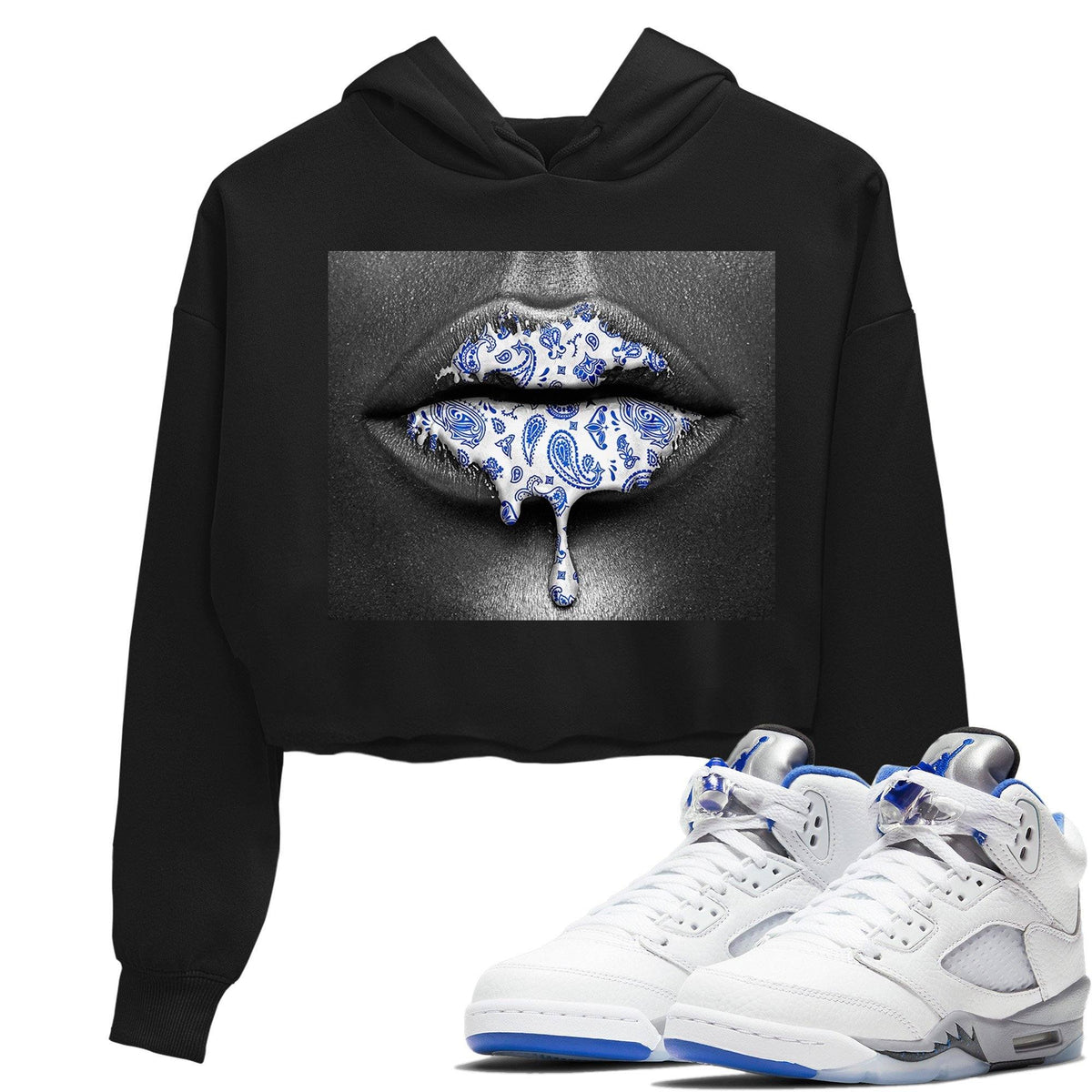 Jordan 5 Stealth Sneaker Matching T-Shirt Bandana Lips Sneaker Tees Jordan 5 Stealth Sneaker Release Tees Women's Shirts