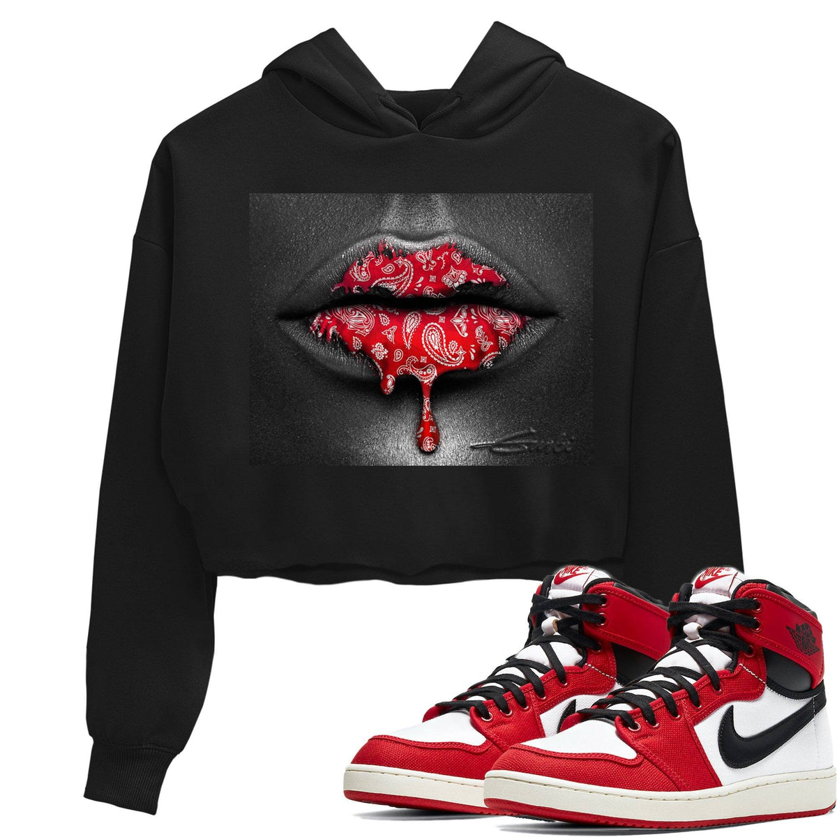 Jordan 1 Chicago Sneaker Matching T-Shirt Bandana Lips Sneaker Tees Jordan 1 Chicago Sneaker Release Tees Women's Shirts