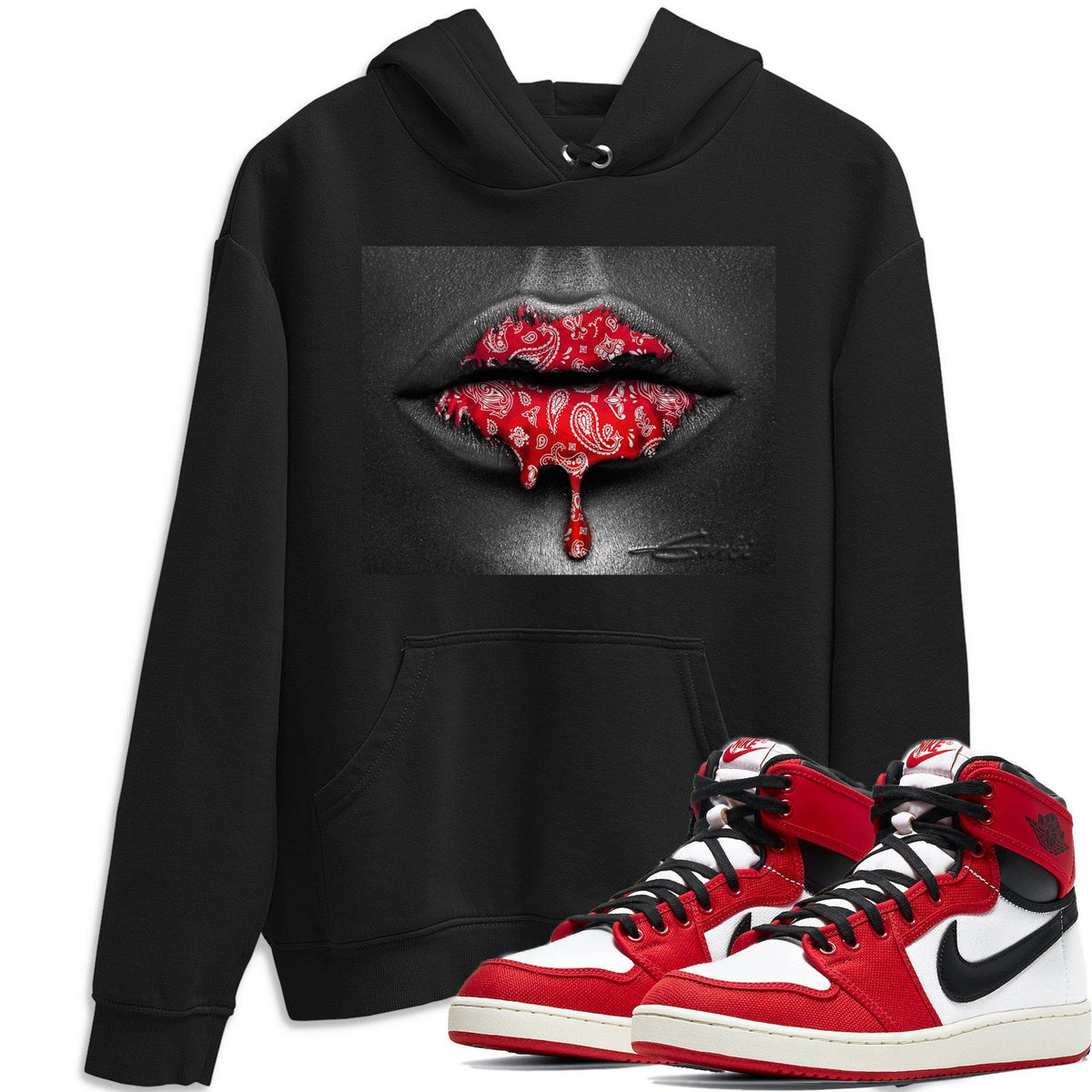 Jordan 1 Chicago Sneaker Matching T-Shirt Bandana Lips Sneaker Tees Jordan 1 Chicago Sneaker Release Tees Crew Neck Tees