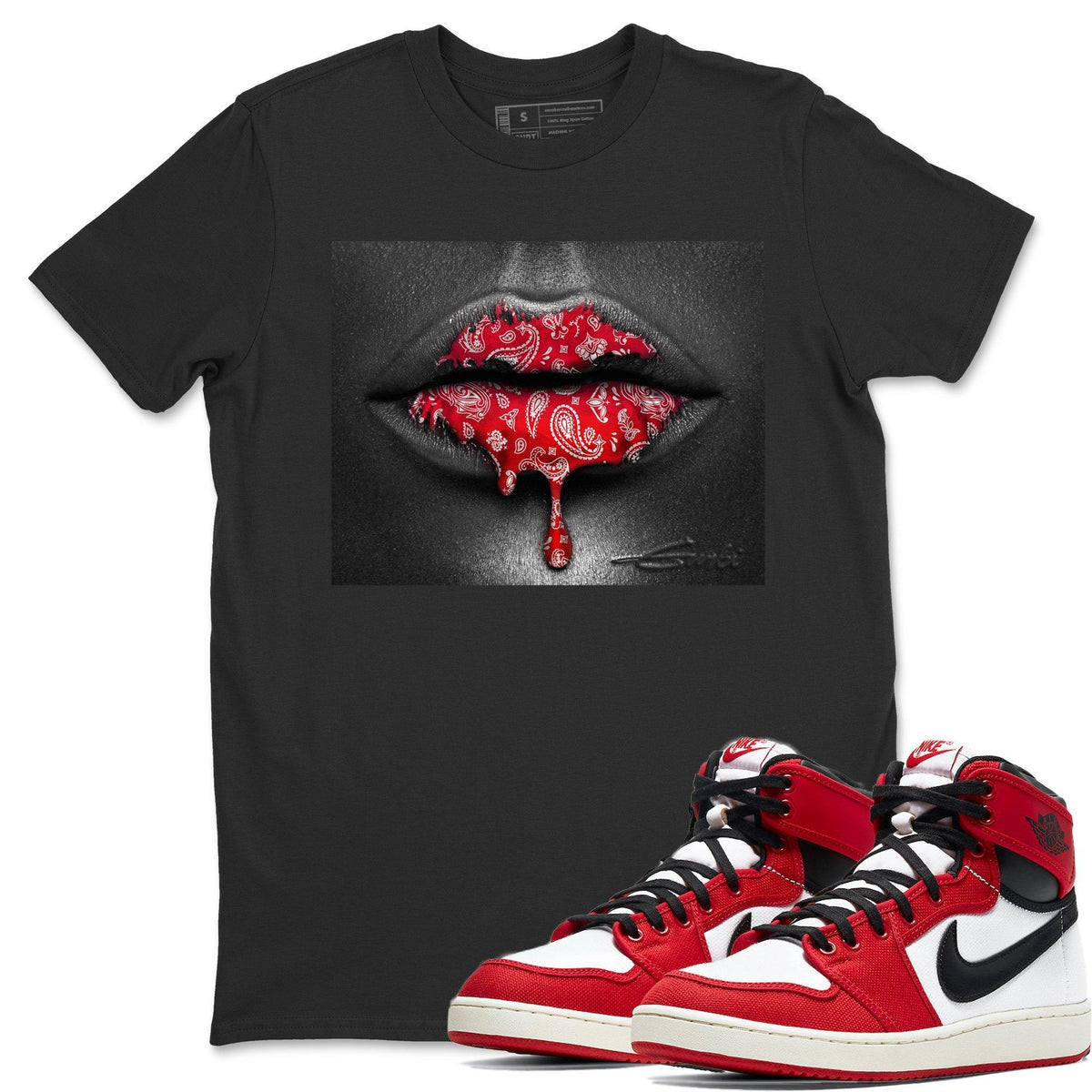 Jordan 1 Chicago Sneaker Matching T-Shirt Bandana Lips Sneaker Tees Jordan 1 Chicago Sneaker Release Tees Crew Neck Tees