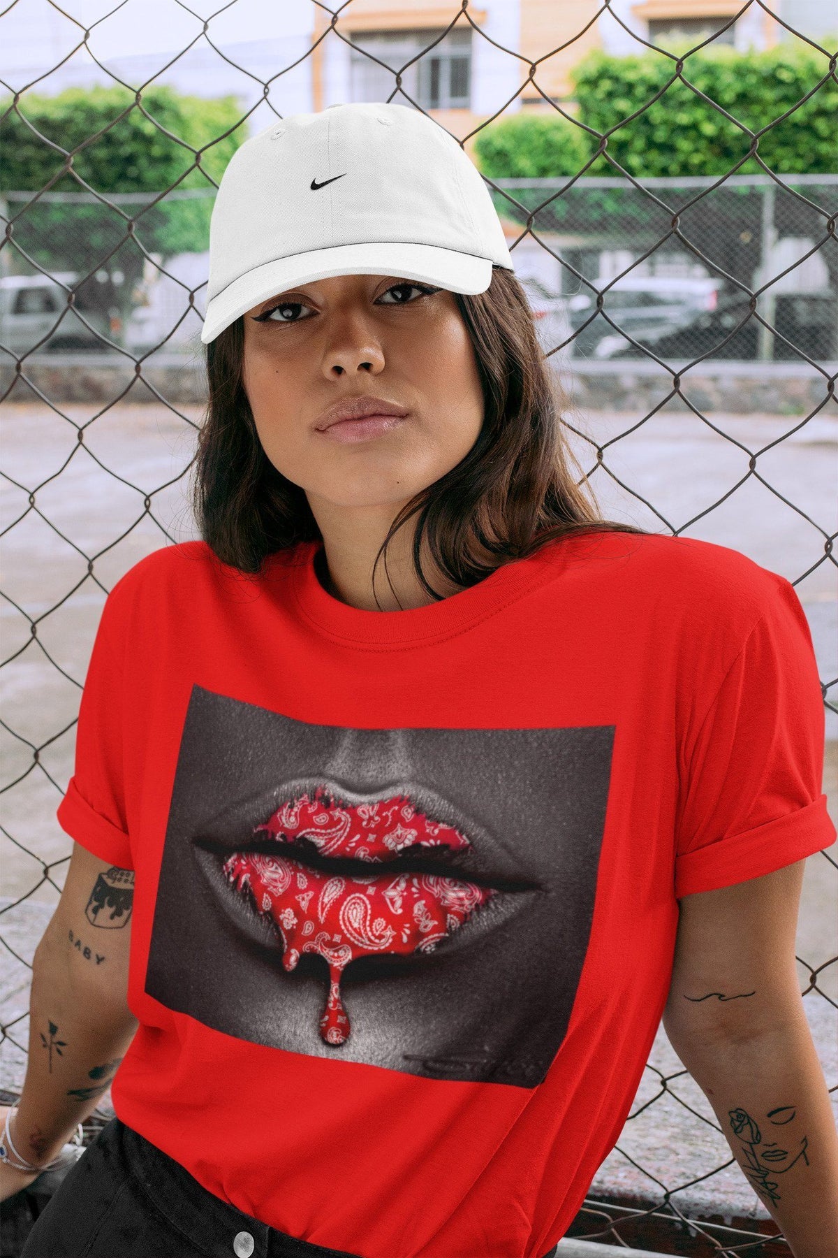 Jordan 1 Chicago Sneaker Matching T-Shirt Bandana Lips Sneaker Tees Jordan 1 Chicago Sneaker Release Tees Crew Neck Tees