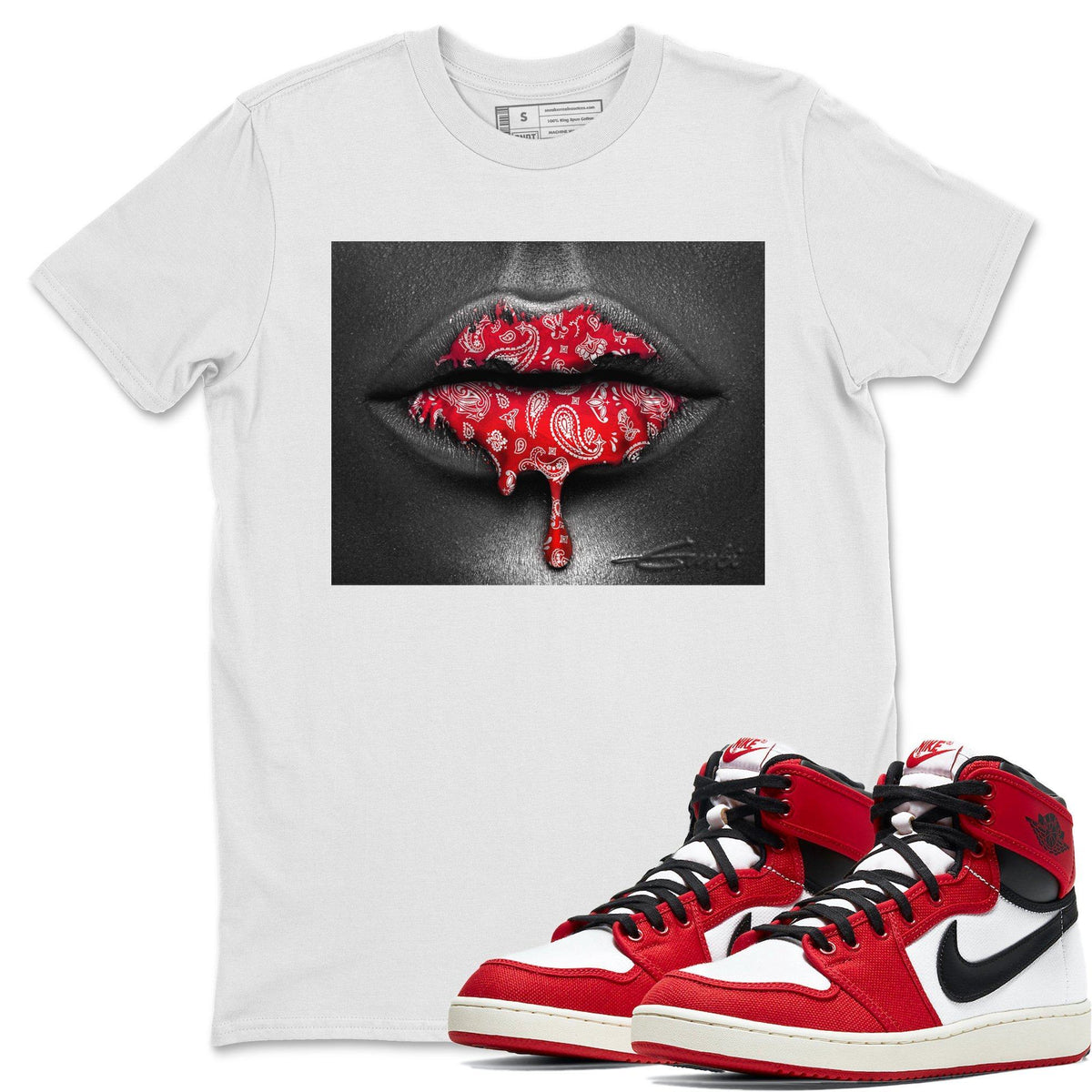 Jordan 1 Chicago Sneaker Matching T-Shirt Bandana Lips Sneaker Tees Jordan 1 Chicago Sneaker Release Tees Crew Neck Tees