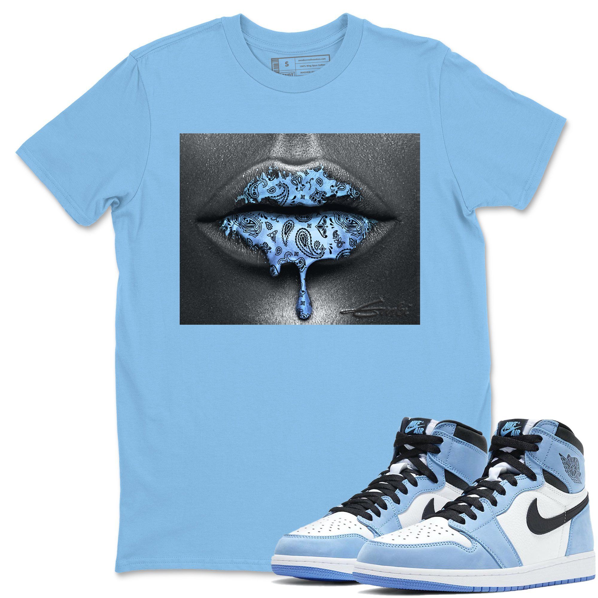 Jordan 1 University Blue Shirt To Match Jordans Bandana Lips Sneaker Tees Jordan 1 University Blue Drip Gear Zone Sneaker Matching Clothing Unisex Shirts