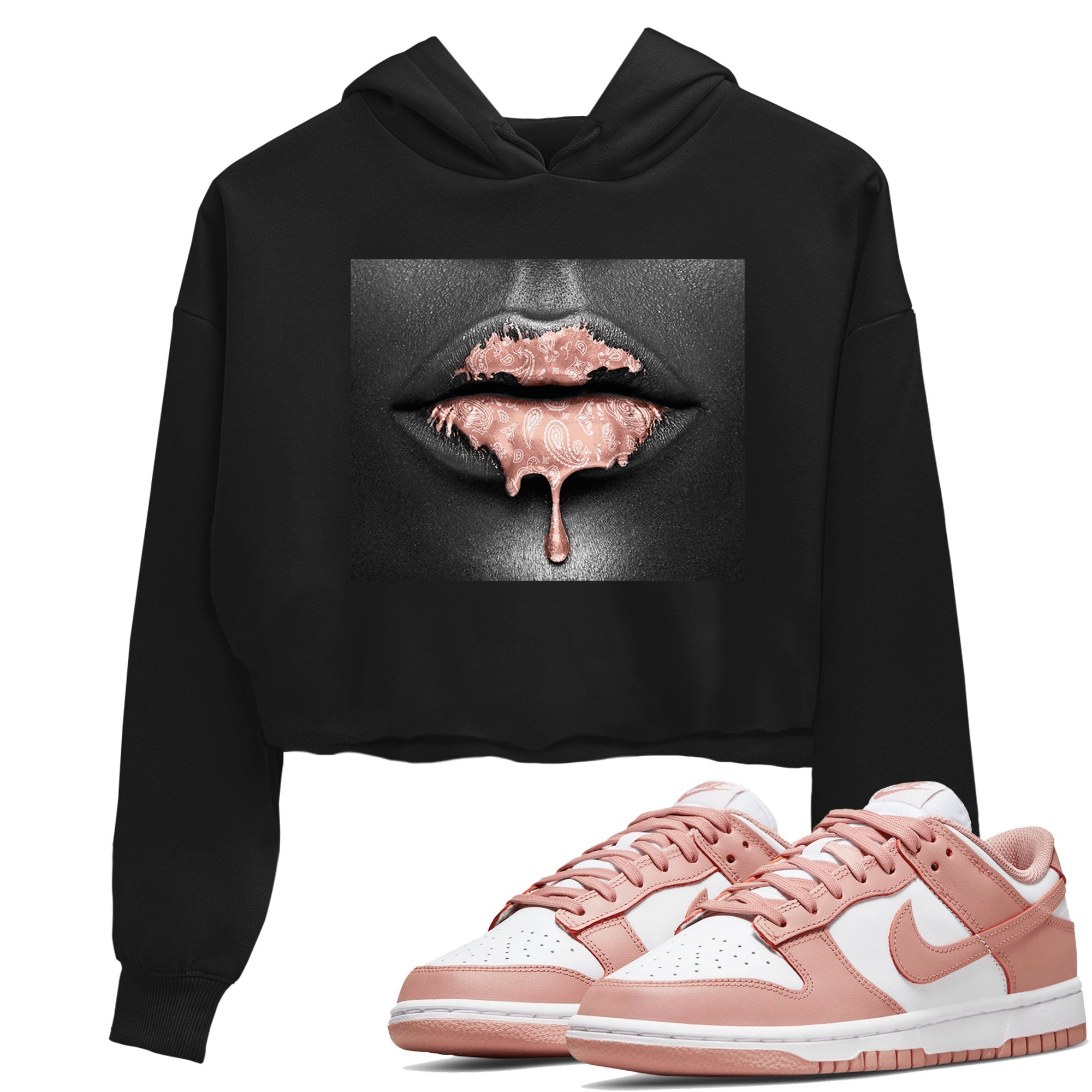 Dunk Low WMNS Rose Whisper shirt to match jordans Bandana Lips Streetwear Sneaker Shirt Dunk Rose Whisper Drip Gear Zone Sneaker Matching Clothing Black 1 Crop T-Shirt