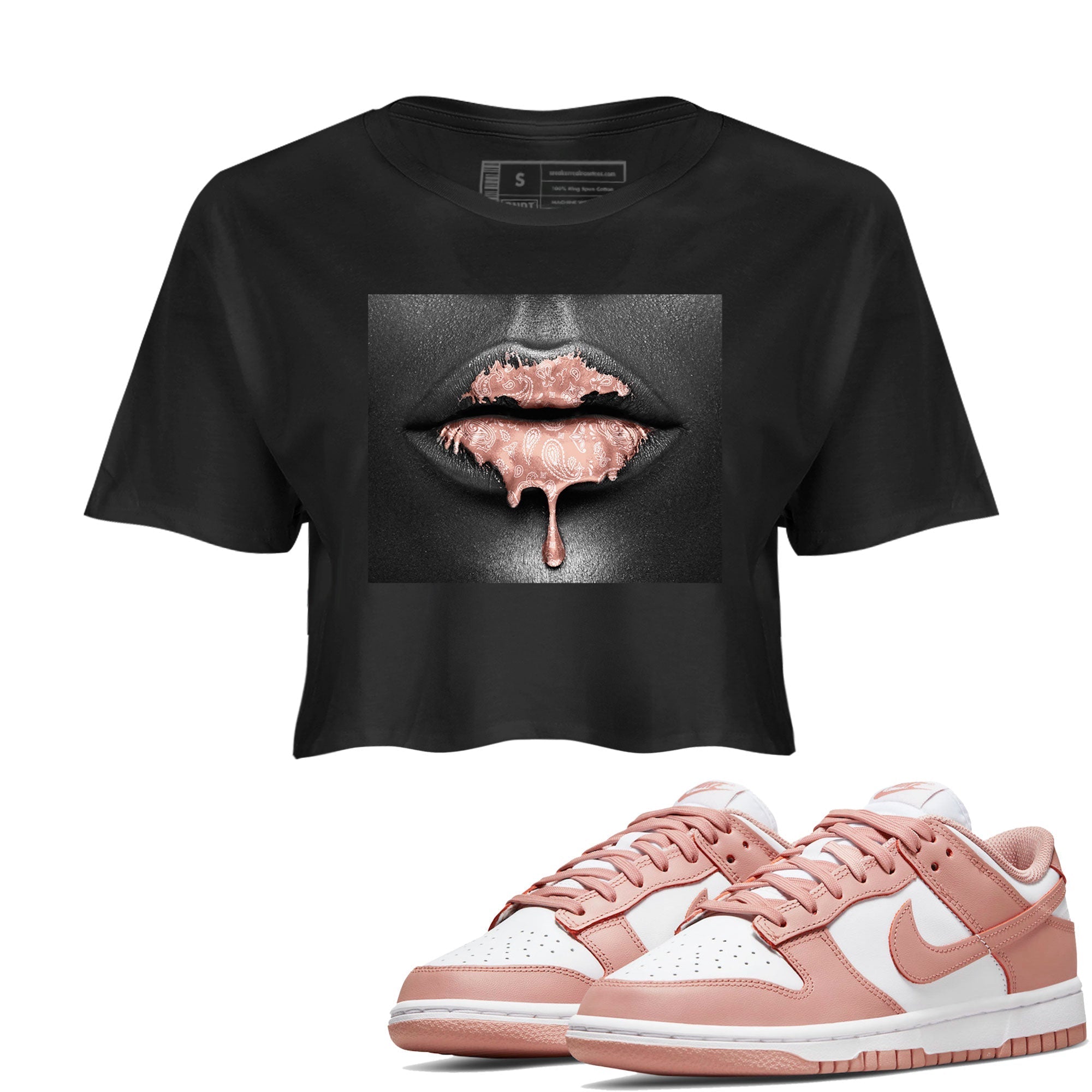 Dunk Low WMNS Rose Whisper shirt to match jordans Bandana Lips Streetwear Sneaker Shirt Dunk Rose Whisper Drip Gear Zone Sneaker Matching Clothing Black 1 Crop T-Shirt
