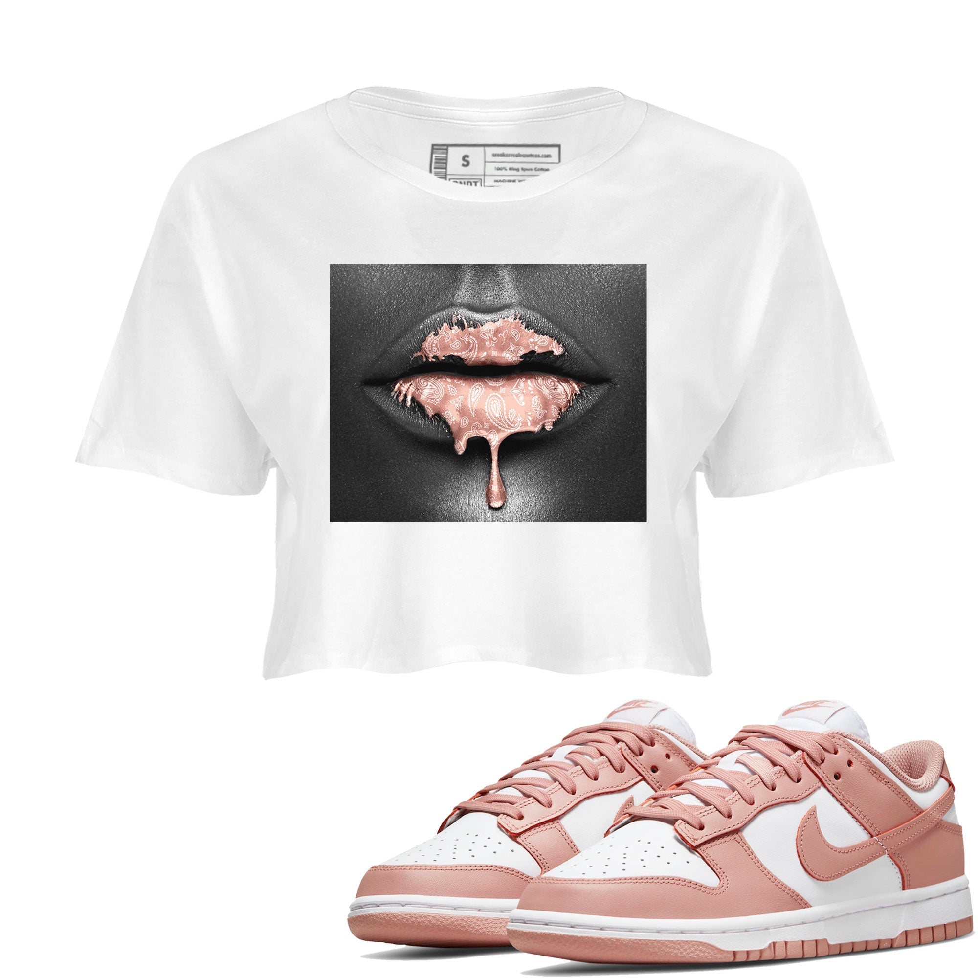 Dunk Low WMNS Rose Whisper shirt to match jordans Bandana Lips Streetwear Sneaker Shirt Dunk Rose Whisper Drip Gear Zone Sneaker Matching Clothing White 1 Crop T-Shirt