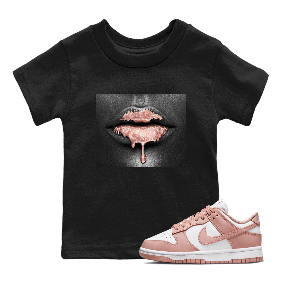 Dunk Low WMNS Rose Whisper shirt to match jordans Bandana Lips Streetwear Sneaker Shirt Dunk Rose Whisper Drip Gear Zone Sneaker Matching Clothing Baby Toddler Kids Black 1 T-Shirt