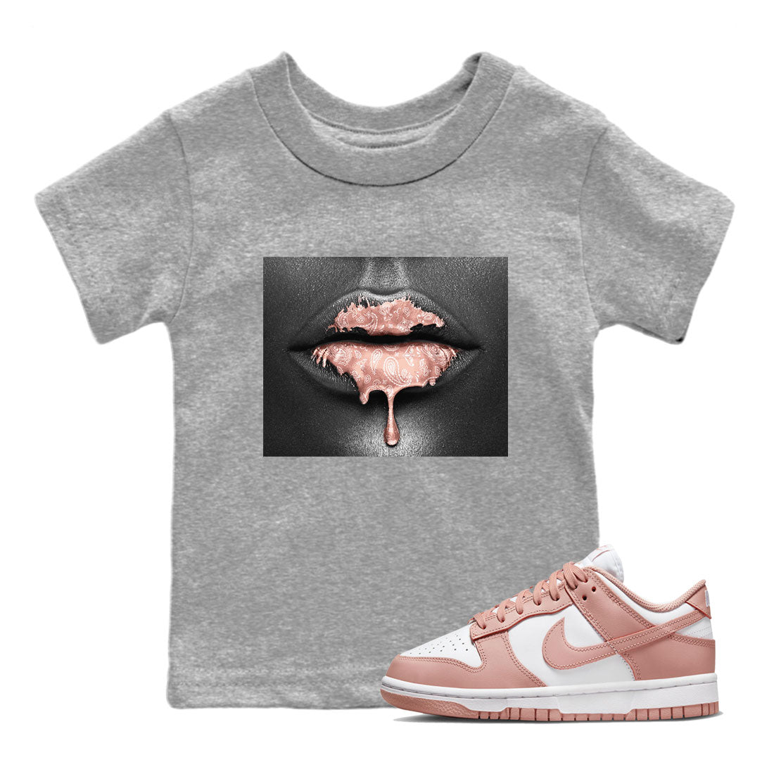 Dunk Low WMNS Rose Whisper shirt to match jordans Bandana Lips Streetwear Sneaker Shirt Dunk Rose Whisper Drip Gear Zone Sneaker Matching Clothing Baby Toddler Kids Heather Grey 1 T-Shirt