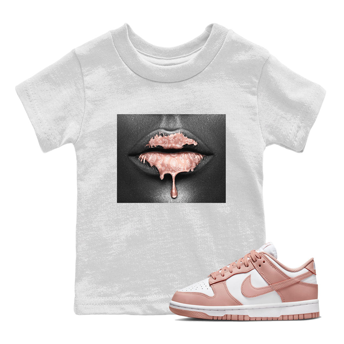 Dunk Low WMNS Rose Whisper shirt to match jordans Bandana Lips Streetwear Sneaker Shirt Dunk Rose Whisper Drip Gear Zone Sneaker Matching Clothing Baby Toddler Kids White 1 T-Shirt