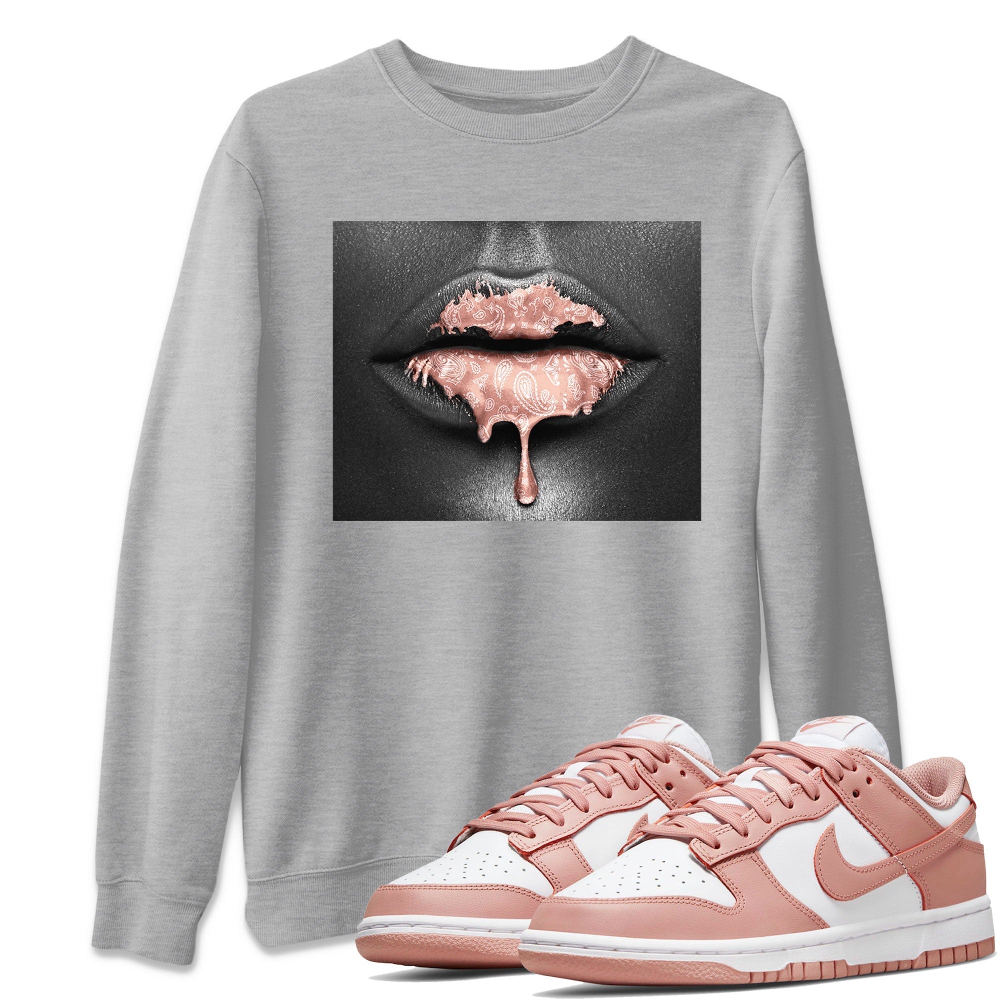 Dunk Low WMNS Rose Whisper shirt to match jordans Bandana Lips Streetwear Sneaker Shirt Dunk Rose Whisper Drip Gear Zone Sneaker Matching Clothing Casual Unisex shirts Heather Grey 1 T-Shirt