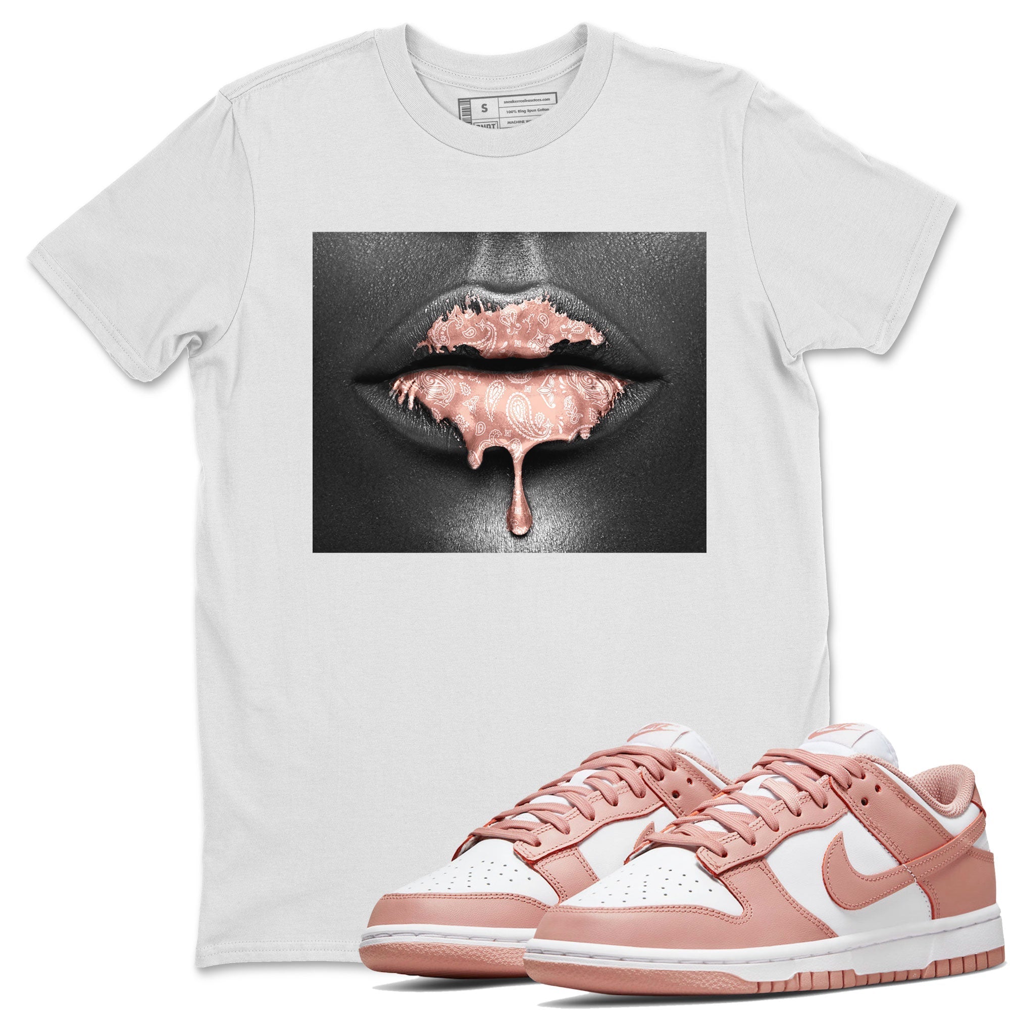 Dunk Low WMNS Rose Whisper shirt to match jordans Bandana Lips Streetwear Sneaker Shirt Dunk Rose Whisper Drip Gear Zone Sneaker Matching Clothing Casual Unisex shirts White 1 T-Shirt