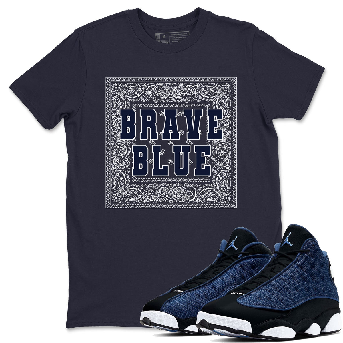 Jordan 13 Brave Blue Sneaker Matching T-Shirt Bandana Typo Sneaker Tees Jordan 13 Brave Blue Sneaker Release Tees Crew Neck Tees