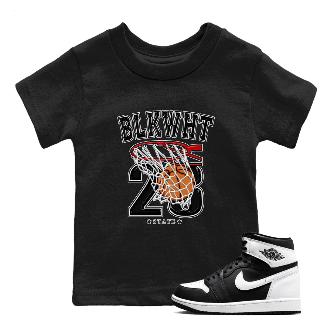 1s Black White shirt to match jordans Basketball sneaker tees Air Jordan 1 Black White Drip Gear Zone baby toddler Black 1 cotton Shirt