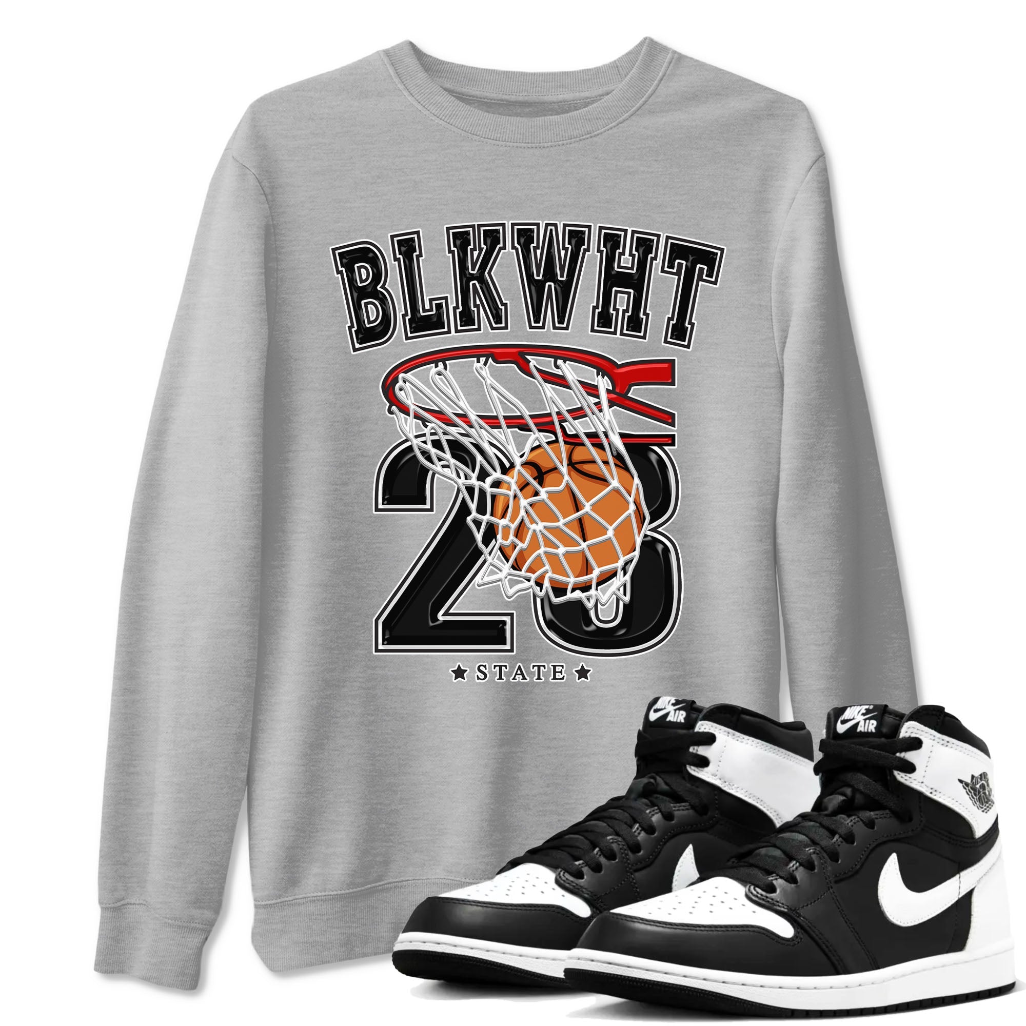 1s Black White shirt to match jordans Basketball sneaker tees Air Jordan 1 Black White Drip Gear Zone unisex cotton Heather Grey 1 crew neck shirt