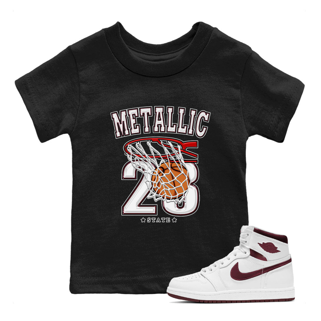 AJ1 Metalic Burgundy shirt to match jordans Basketball sneaker tees Air Jordan 1 Metalic Burgundy Drip Gear Zone baby toddler Black 1 cotton Shirt