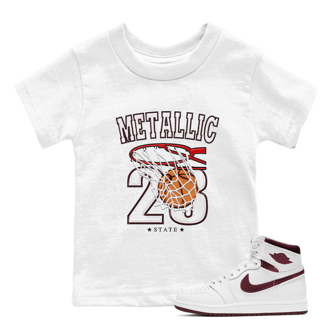 AJ1 Metalic Burgundy shirt to match jordans Basketball sneaker tees Air Jordan 1 Metalic Burgundy Drip Gear Zone baby toddler White 1 cotton Shirt