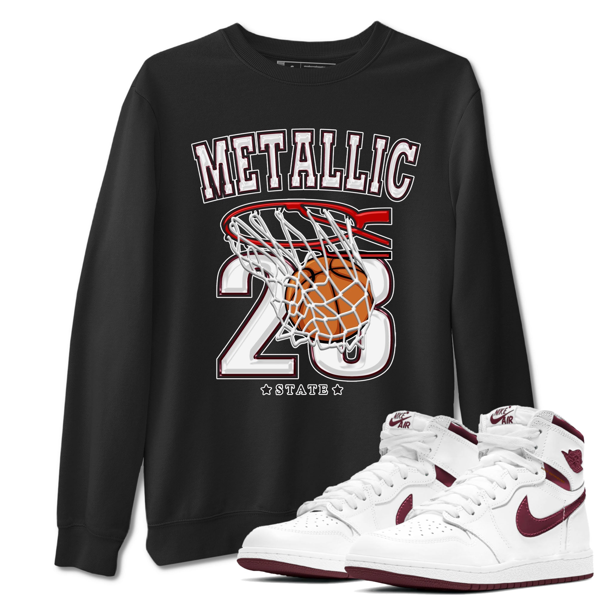 AJ1 Metalic Burgundy shirt to match jordans Basketball sneaker tees Air Jordan 1 Metalic Burgundy Drip Gear Zone unisex cotton Black 1 crew neck shirt