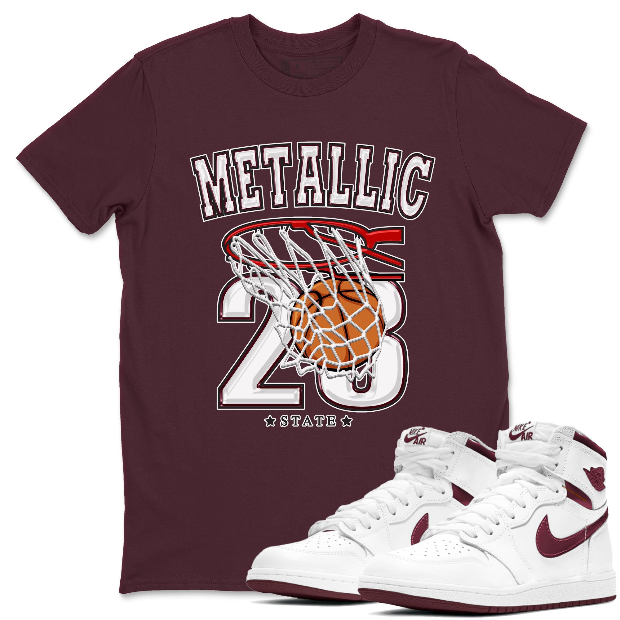 AJ1 Metalic Burgundy shirt to match jordans Basketball sneaker tees Air Jordan 1 Metalic Burgundy Drip Gear Zone unisex cotton Maroon 1 crew neck shirt