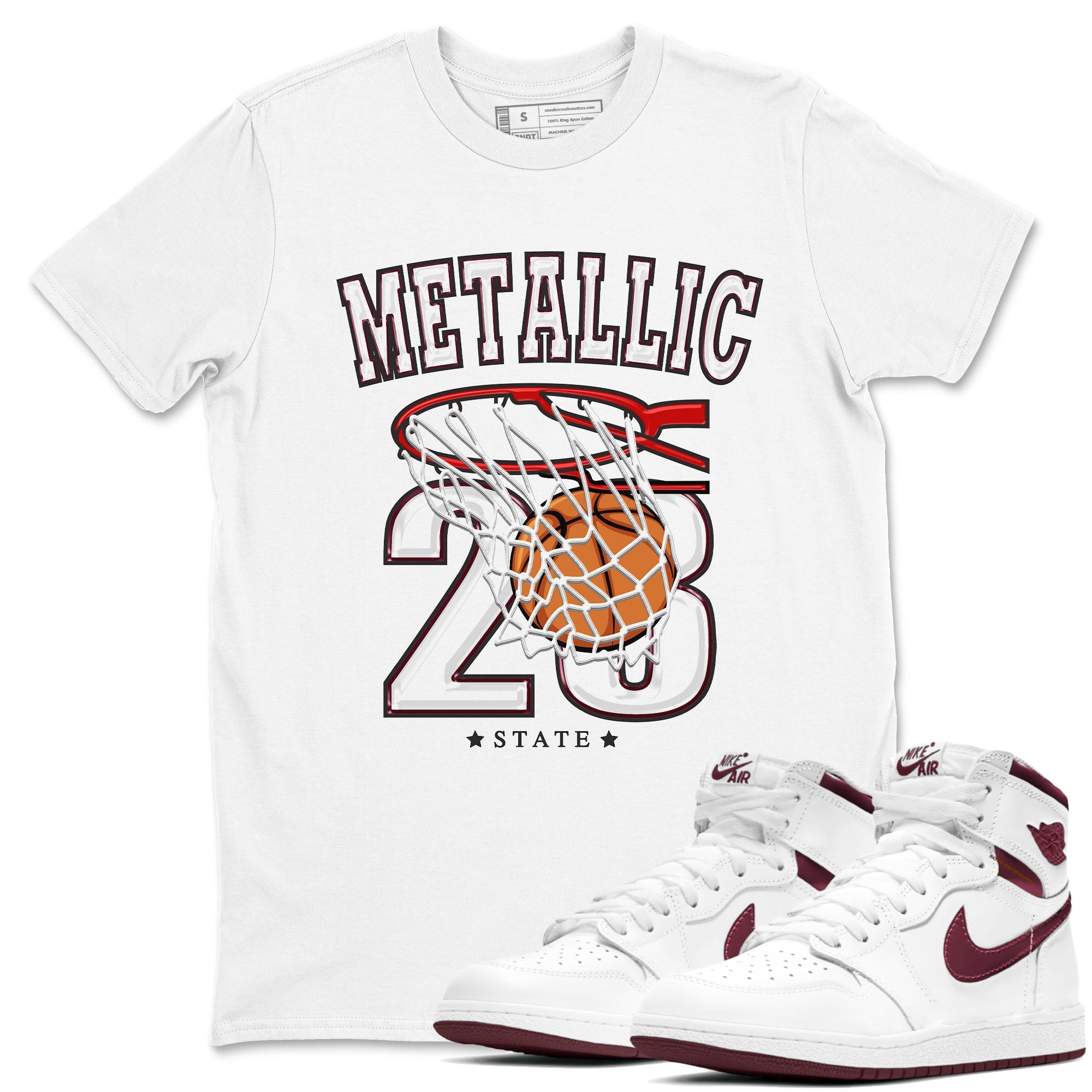 AJ1 Metalic Burgundy shirt to match jordans Basketball sneaker tees Air Jordan 1 Metalic Burgundy Drip Gear Zone unisex cotton White 1 crew neck shirt