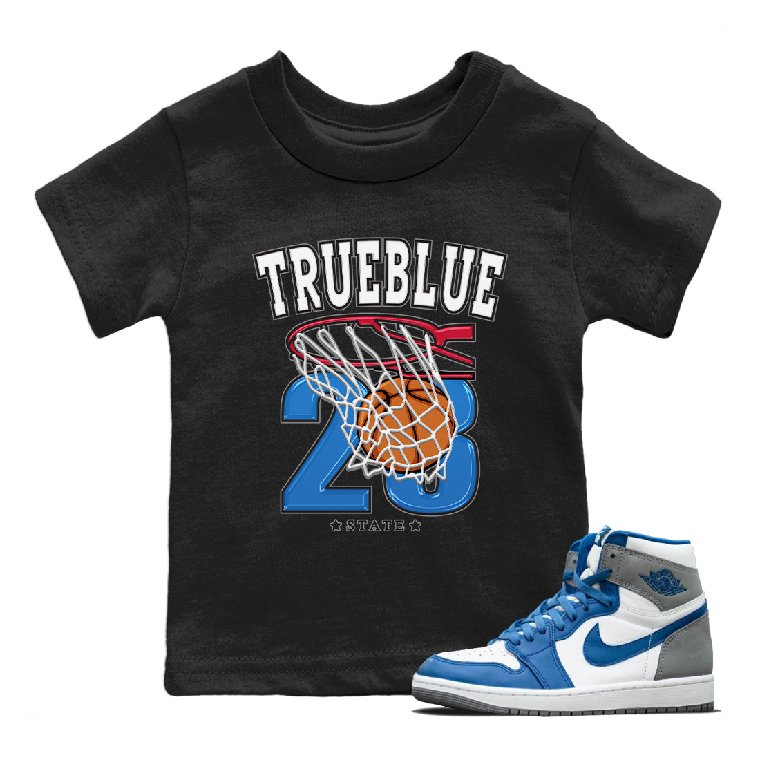 Jordan 1 True Blue Sneaker Matching T-Shirt Basketball Sneaker Tees Jordan 1 True Blue Sneaker Release Tees Kids Shirts