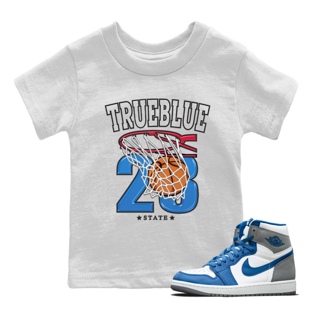 Jordan 1 True Blue Sneaker Matching T-Shirt Basketball Sneaker Tees Jordan 1 True Blue Sneaker Release Tees Kids Shirts