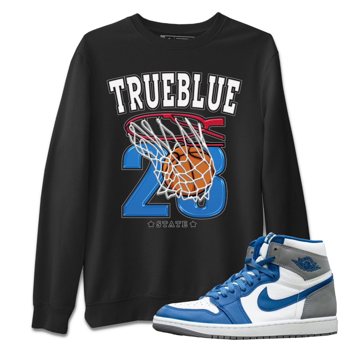 Jordan 1 True Blue Sneaker Matching T-Shirt Basketball Sneaker Tees Jordan 1 True Blue Sneaker Release Tees Crew Neck Tees