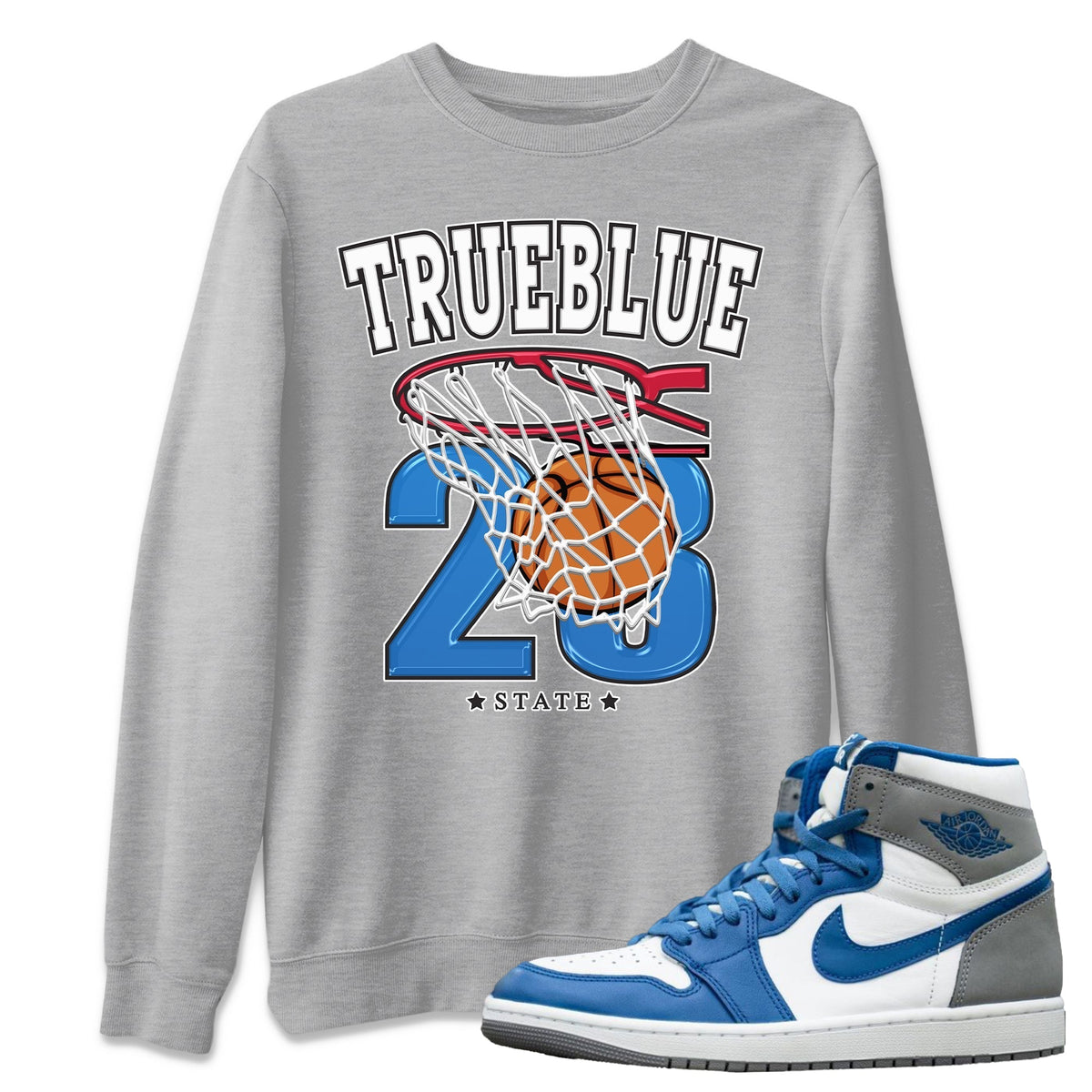 Jordan 1 True Blue Sneaker Matching T-Shirt Basketball Sneaker Tees Jordan 1 True Blue Sneaker Release Tees Crew Neck Tees