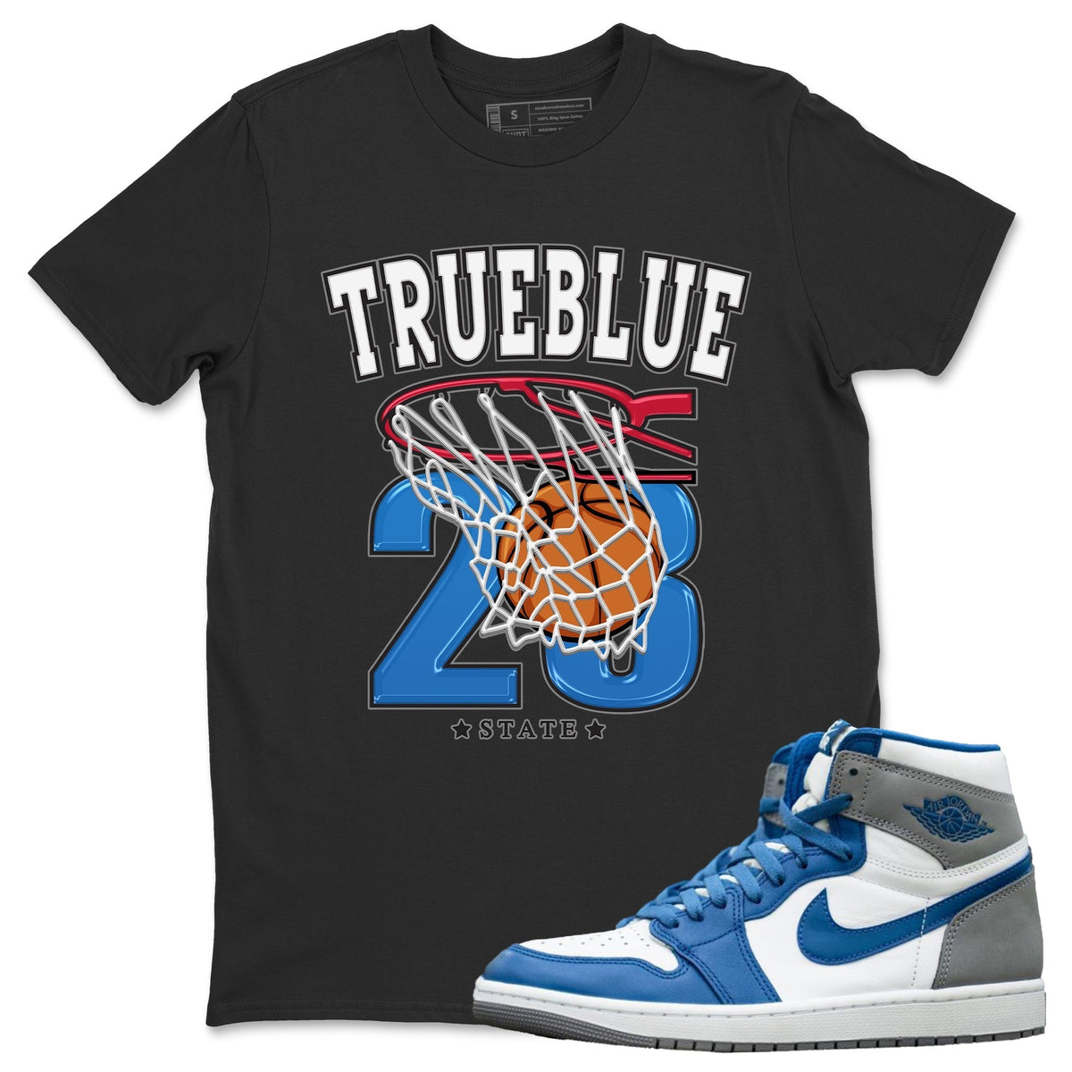 Jordan 1 True Blue Sneaker Matching T-Shirt Basketball Sneaker Tees Jordan 1 True Blue Sneaker Release Tees Crew Neck Tees
